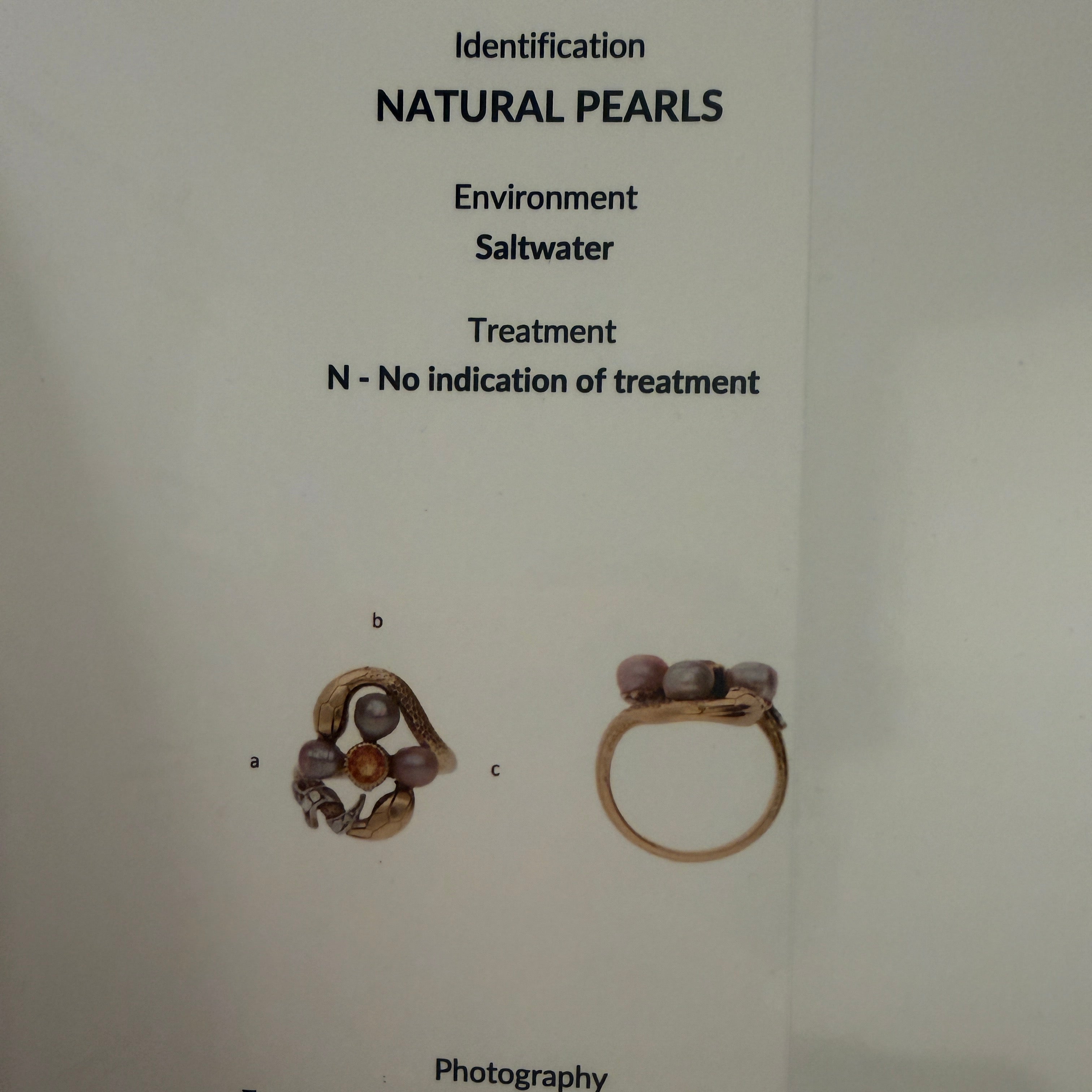 Victorian 18K gold certified natural pearls snake ring