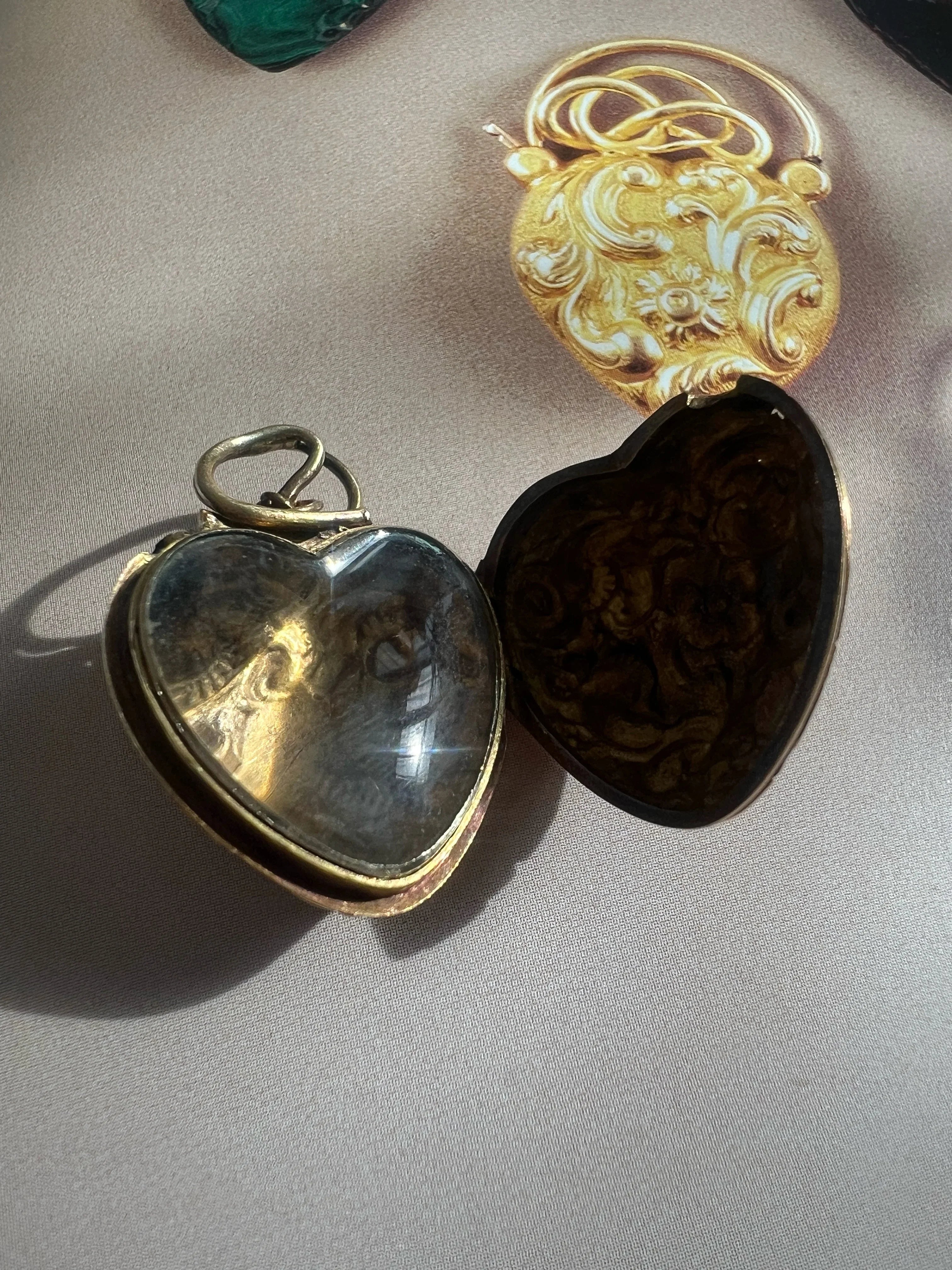 Antique 18K Gold Snake Heart turquoise Locket Pendant