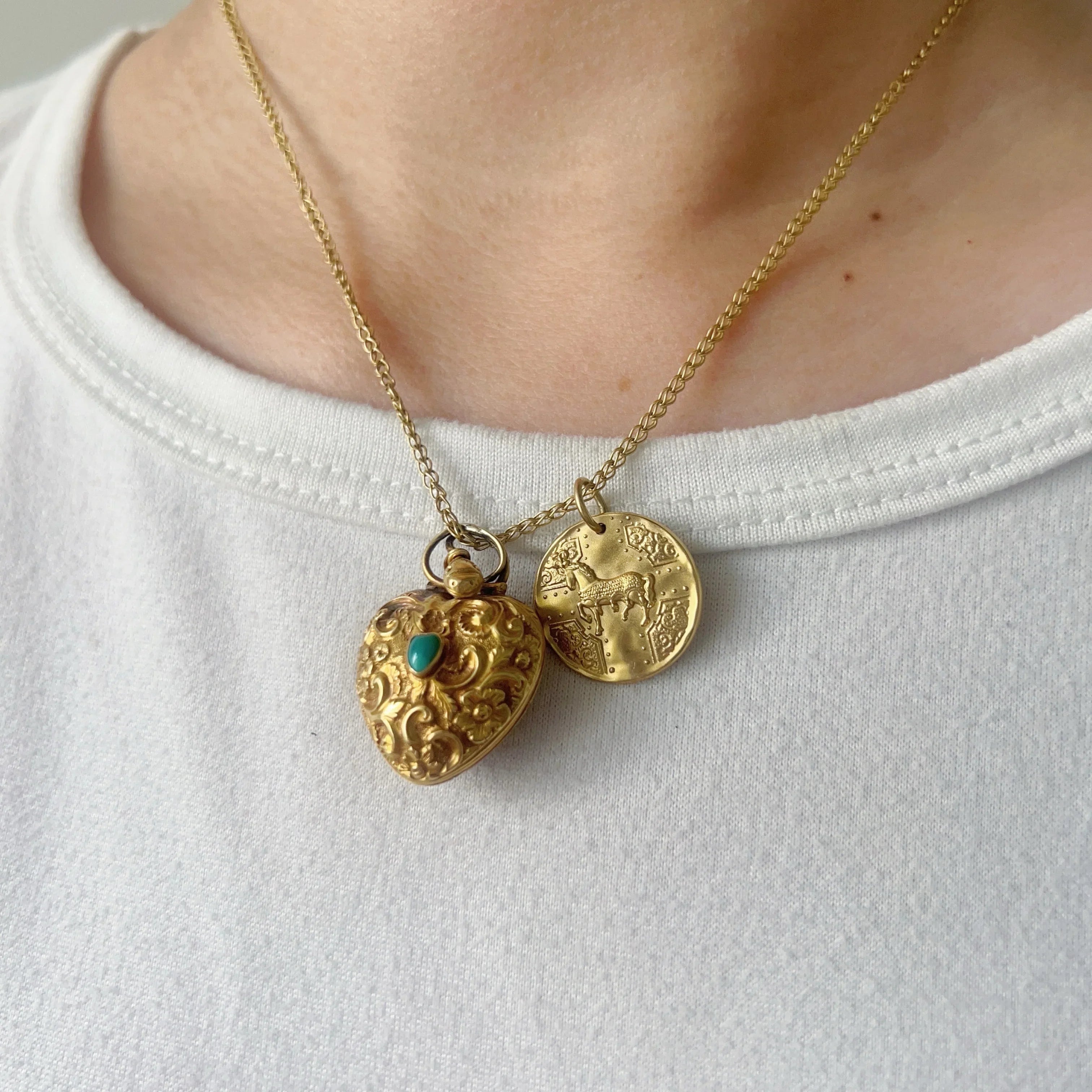 Antique 18K Gold Snake Heart turquoise Locket Pendant