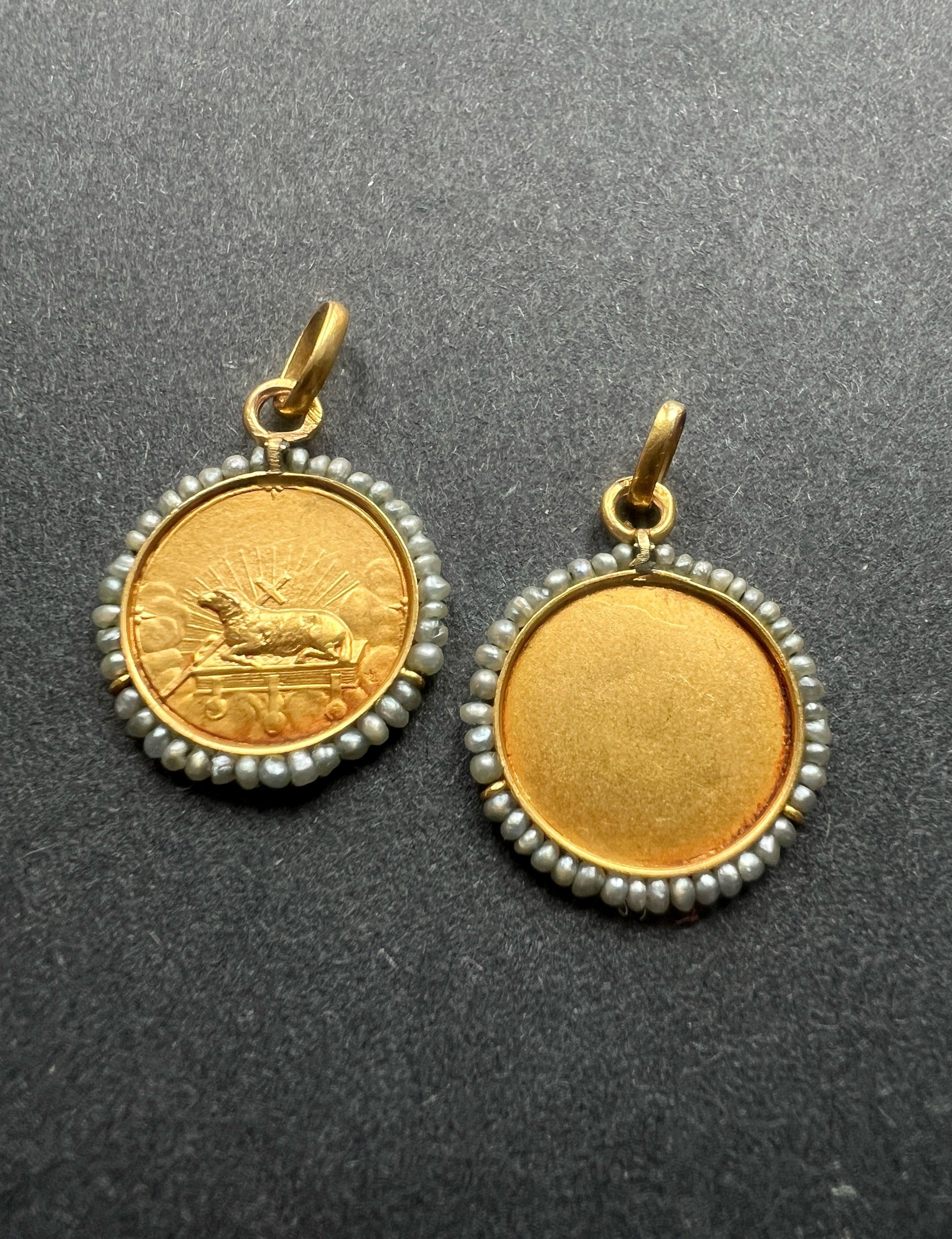 Antique 18K gold signed medal pendant John the Baptist