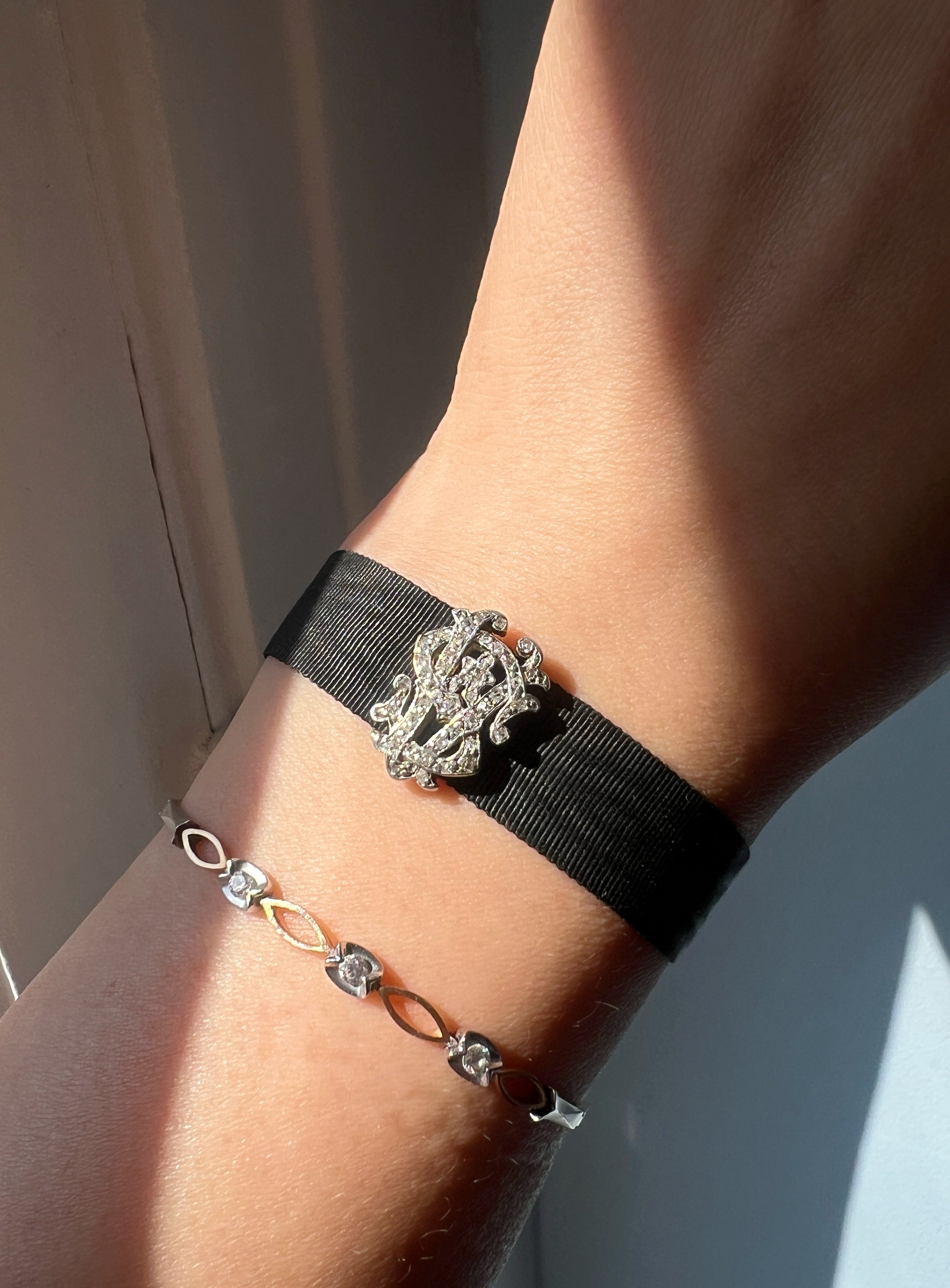 Victorian era 18K gold diamond “AS” or “VS” monograms bracelet