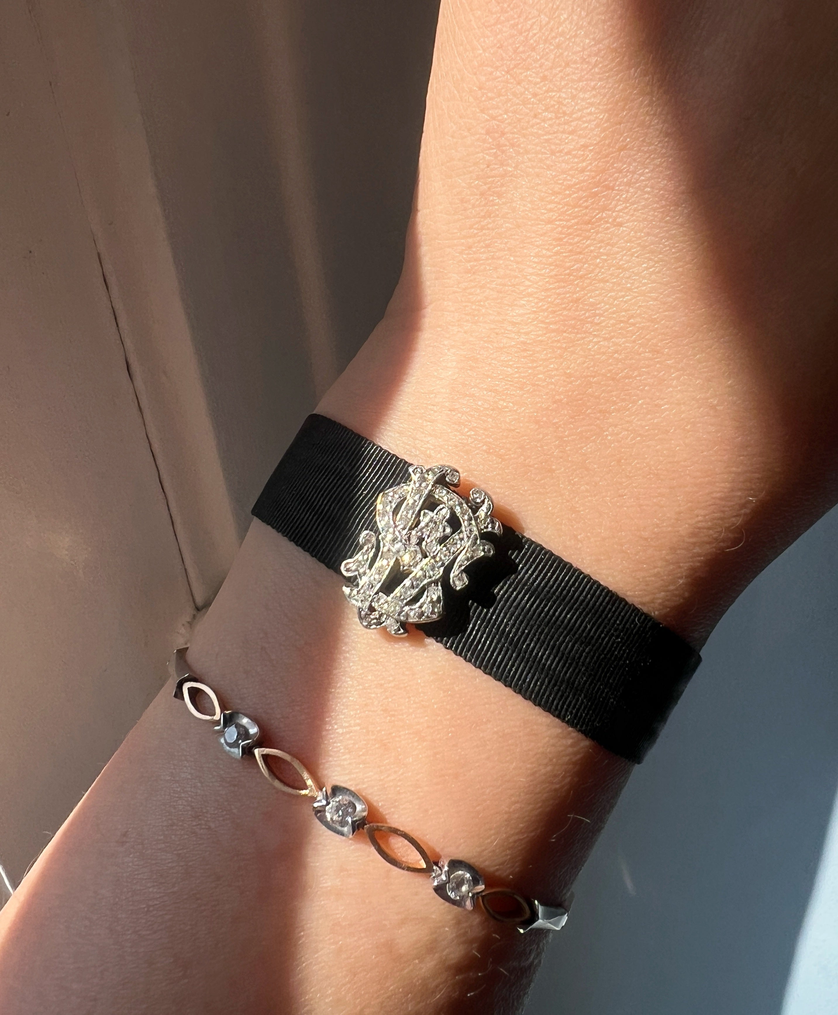 Victorian era 18K gold diamond “AS” or “VS” monograms bracelet
