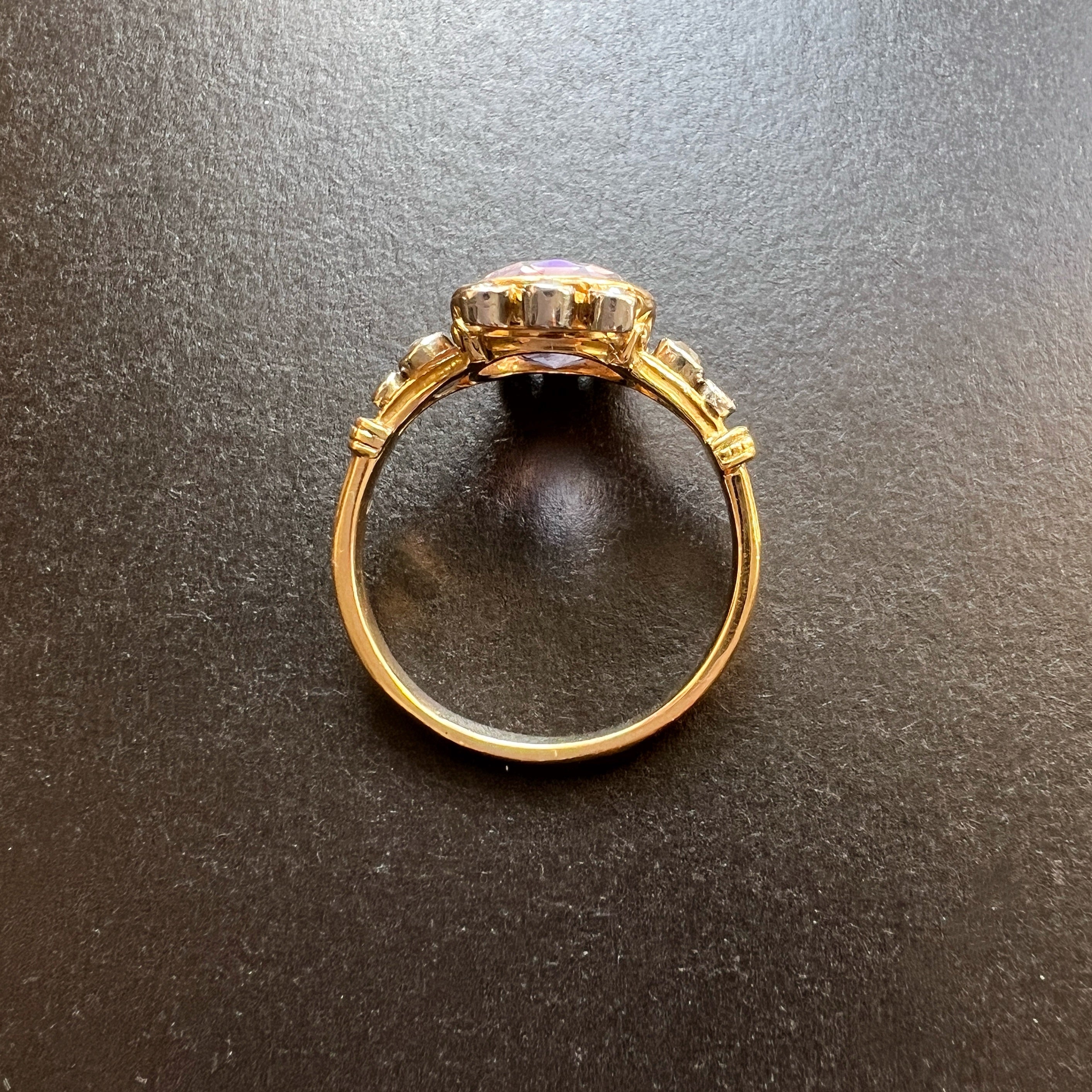 Antique 18K Gold Diamond crowned Amethyst Ring
