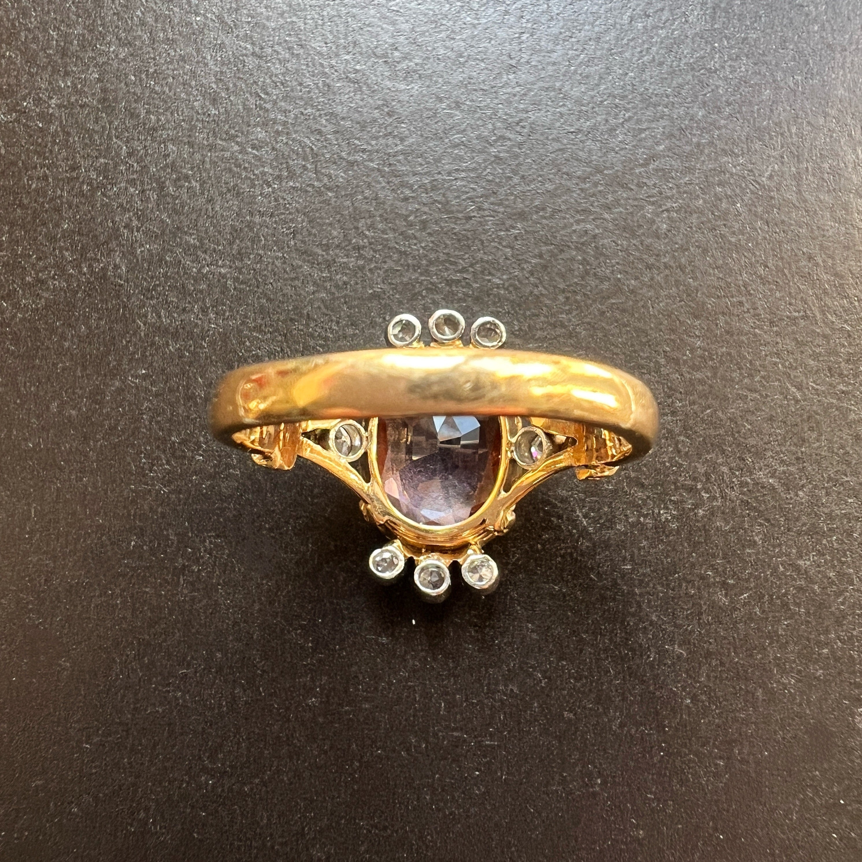 Georgian 18K Gold Blue Enamel & Diamond Flower ring
