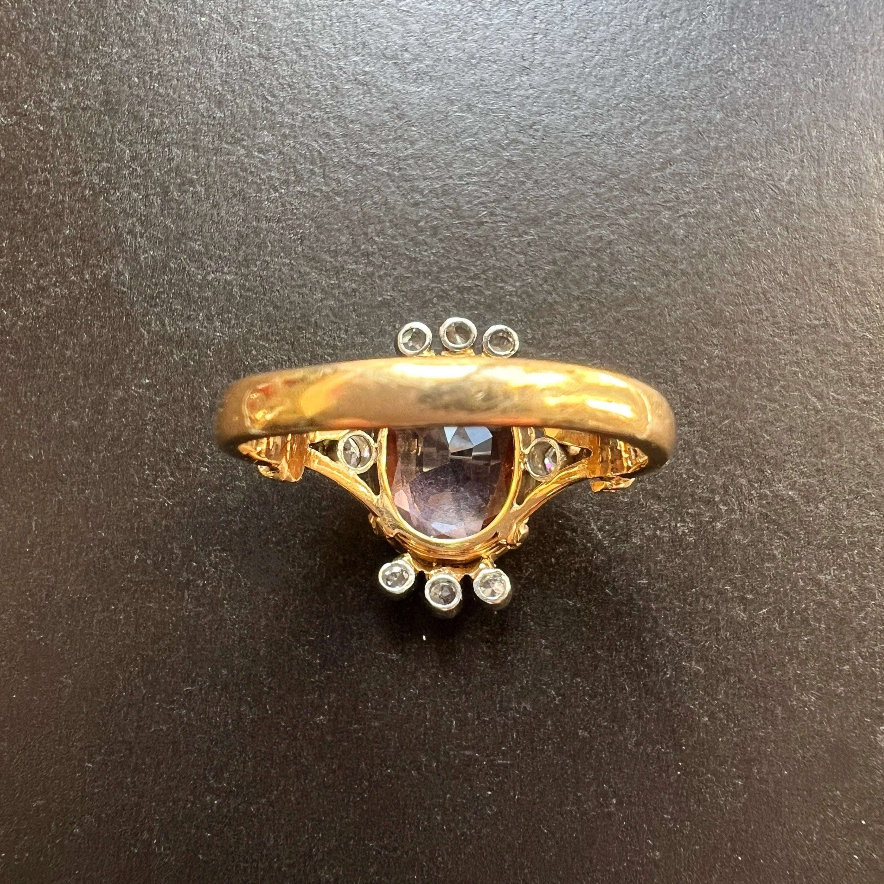 Georgian 18K Gold Blue Enamel & Diamond Flower ring