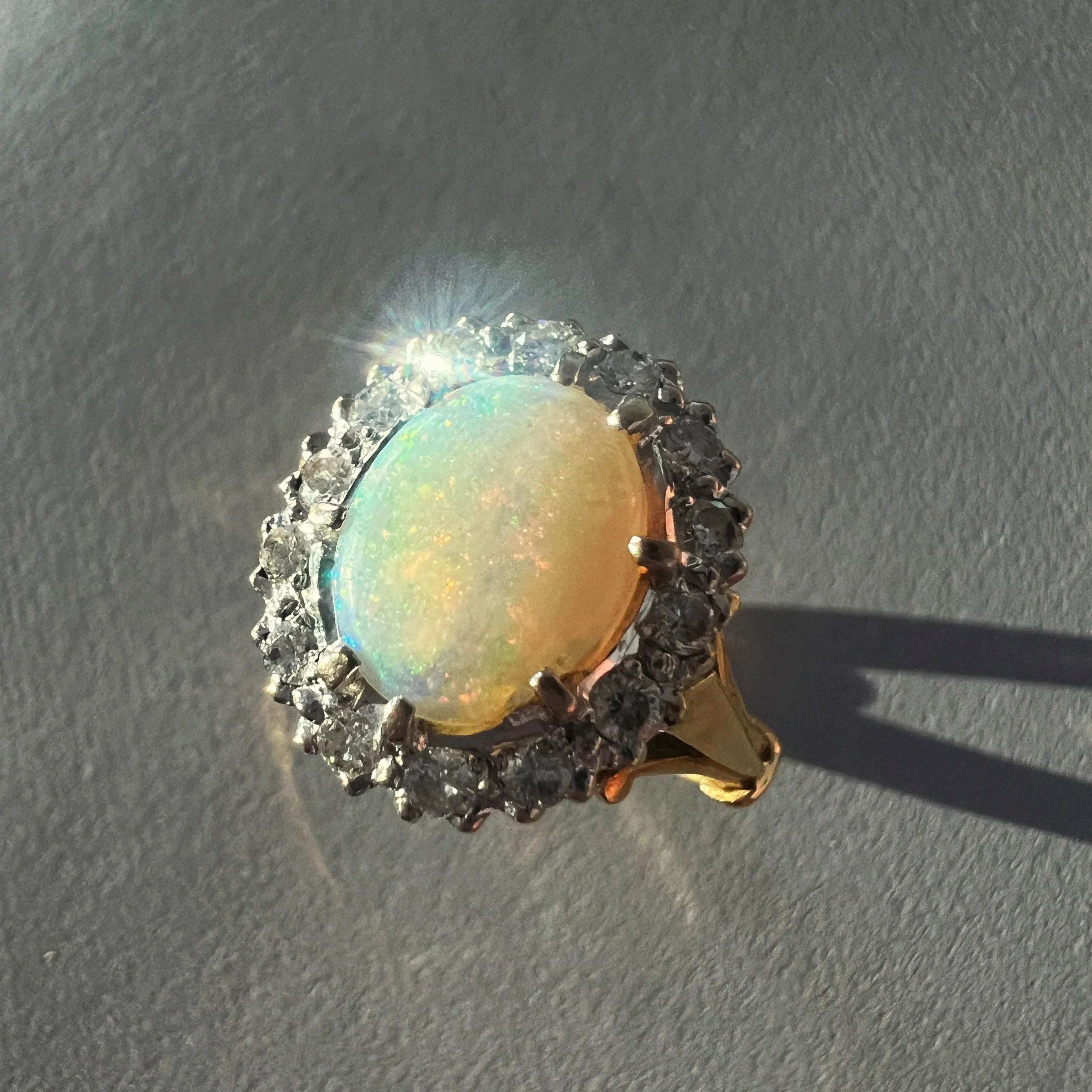 Antique 18K gold opal diamond cluster ring - Curiously timeless