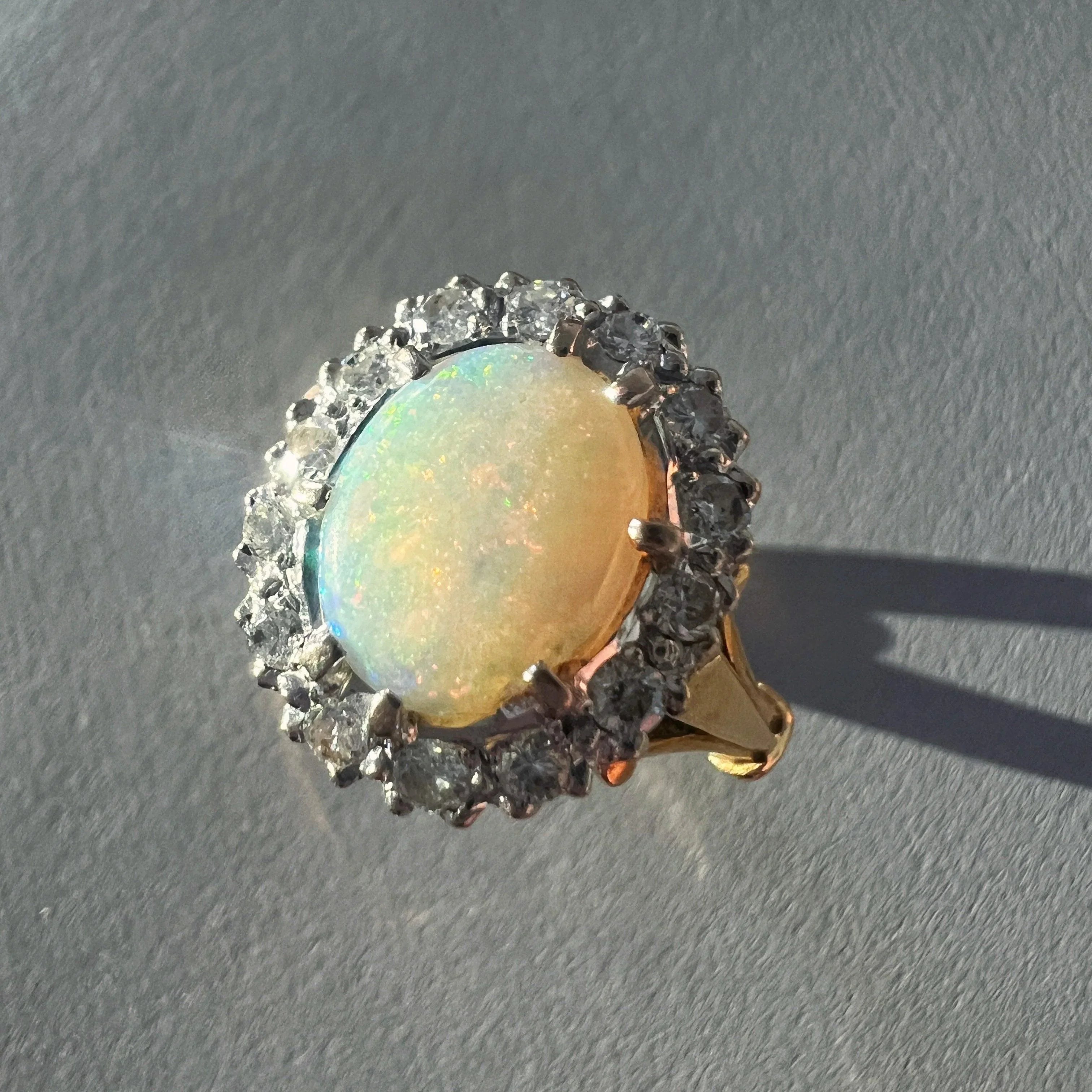 Antique 18K gold opal diamond cluster ring - Curiously timeless