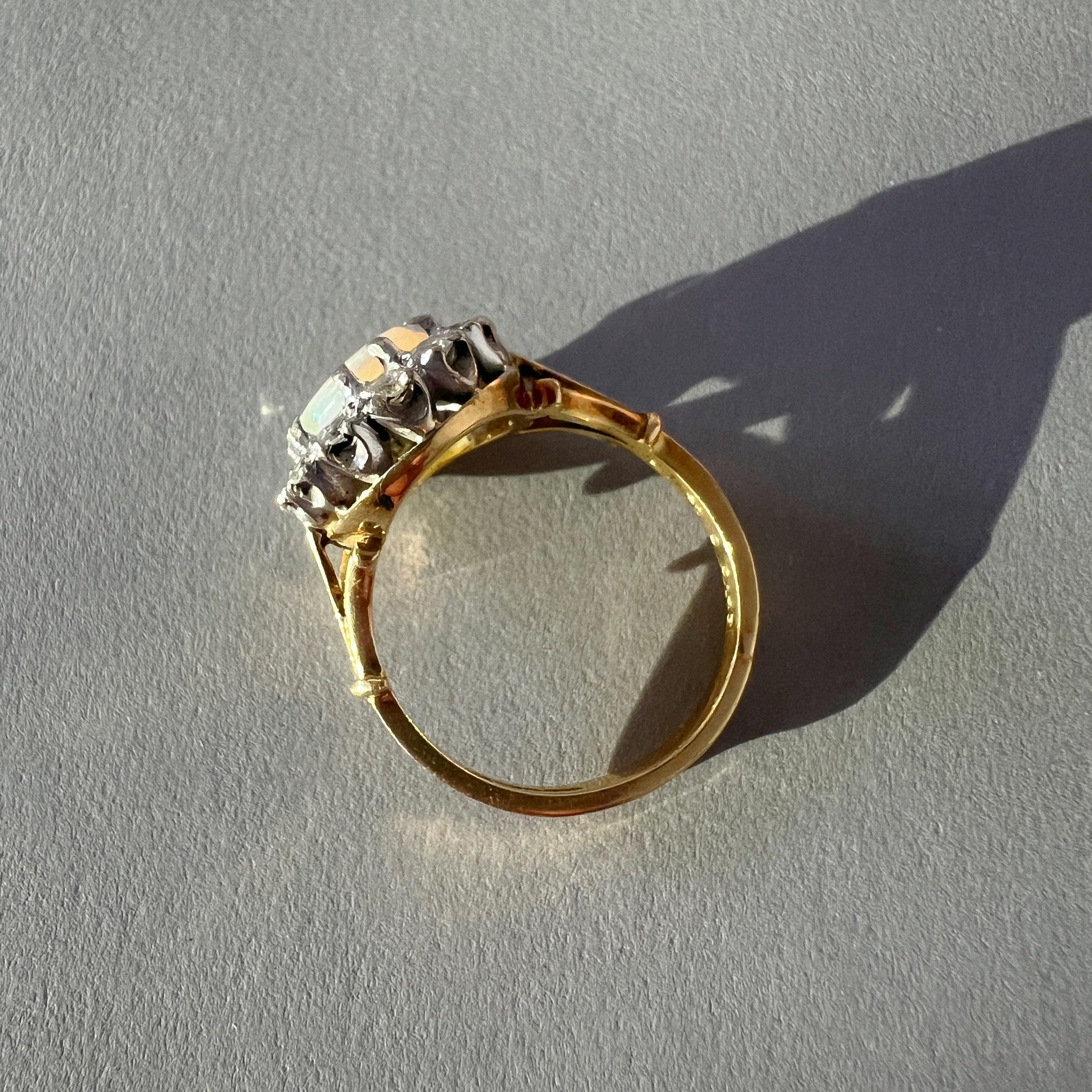 Antique 18K gold opal diamond cluster ring - Curiously timeless