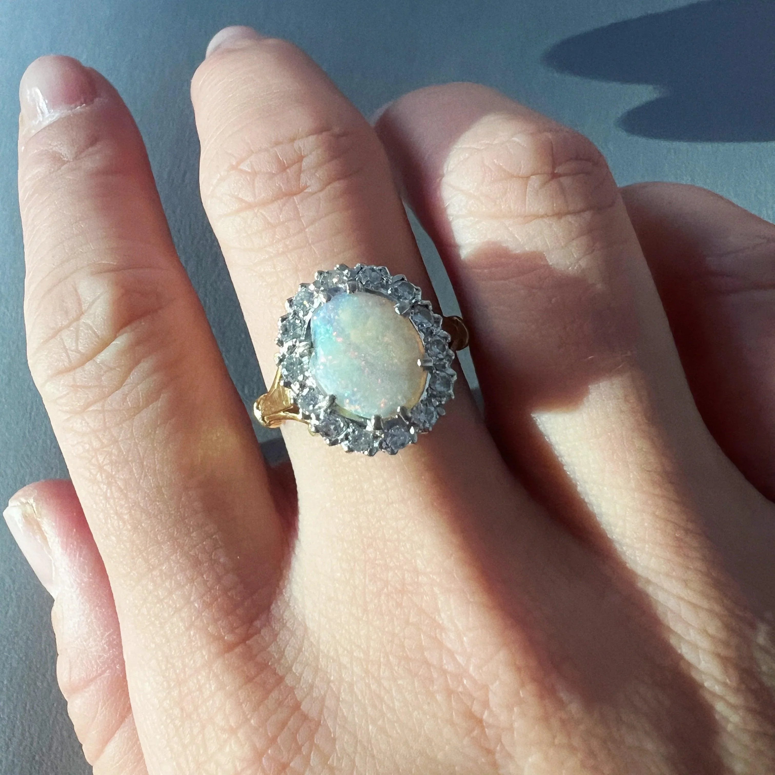 Antique 18K gold opal diamond cluster ring - Curiously timeless