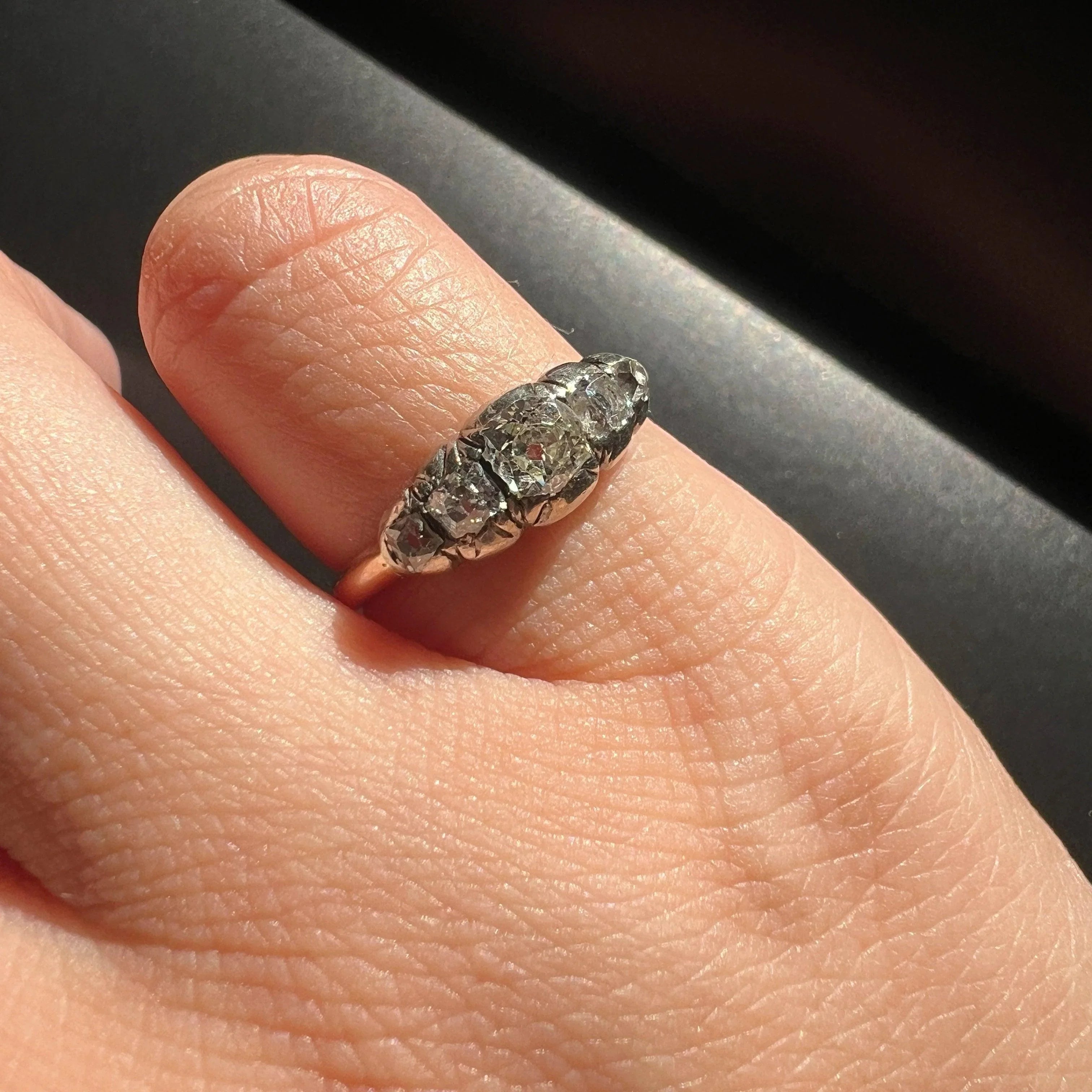 Antique 18K gold old mine cut diamond half hoop ring - Curiously timeless