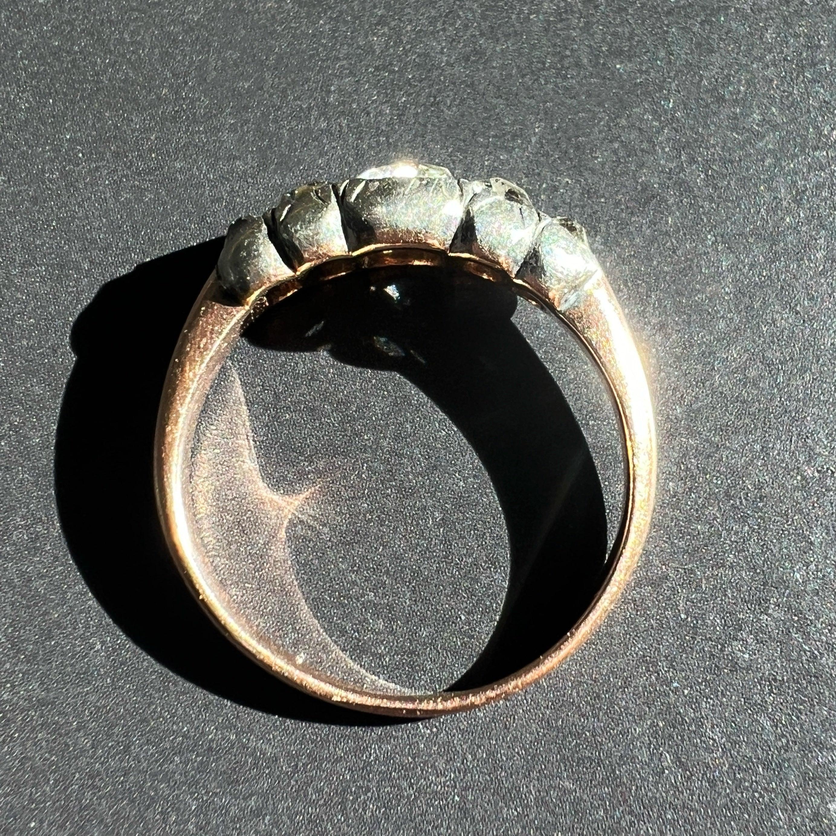Antique 18K gold old mine cut diamond half hoop ring - Curiously timeless