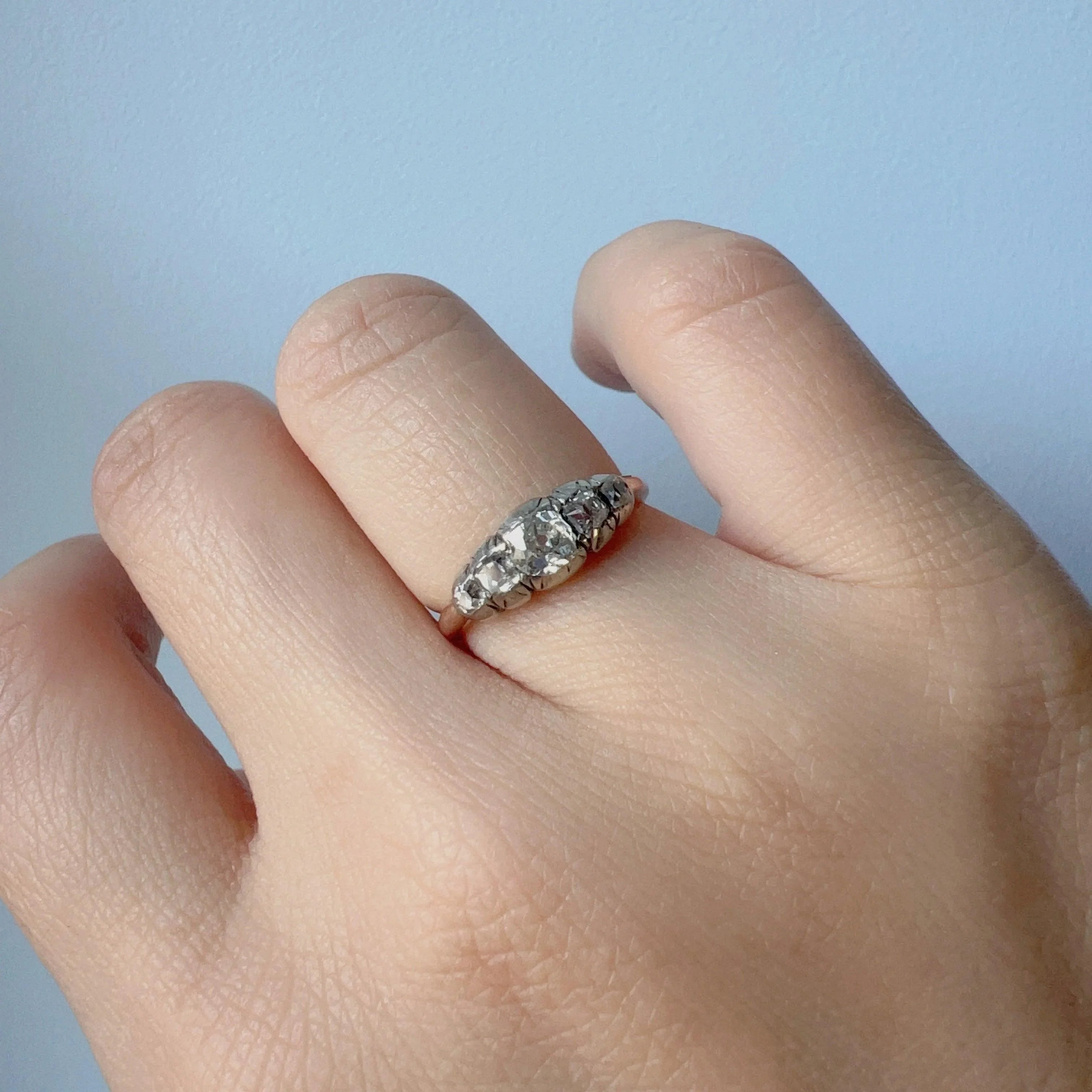 Antique 18K gold old mine cut diamond half hoop ring - Curiously timeless