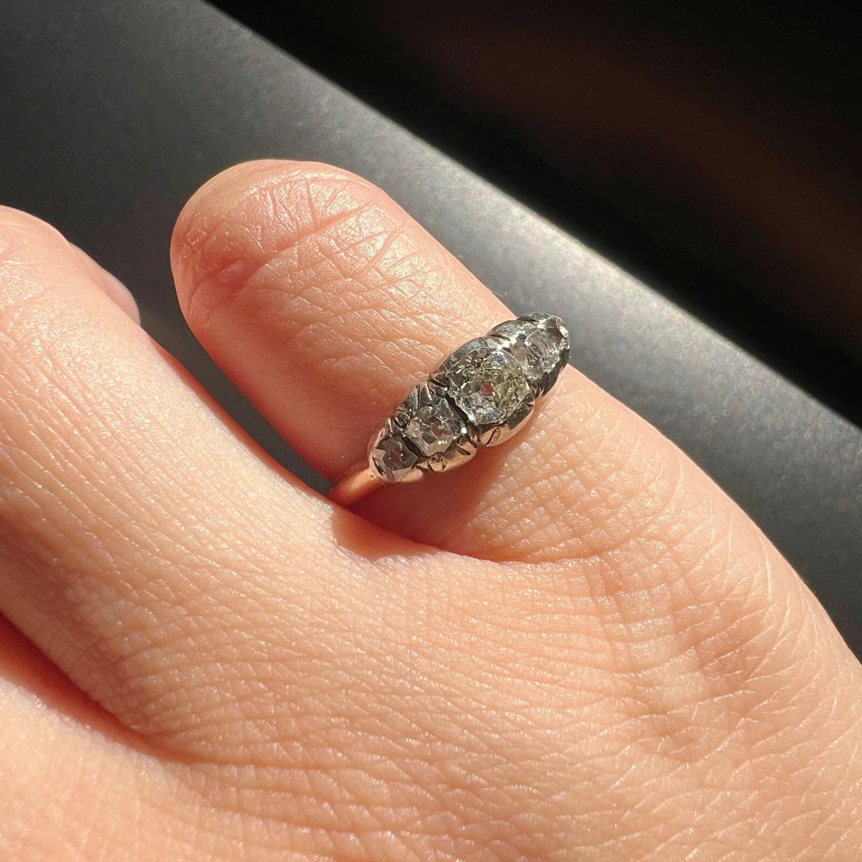 Antique 18K gold old mine cut diamond half hoop ring - Curiously timeless