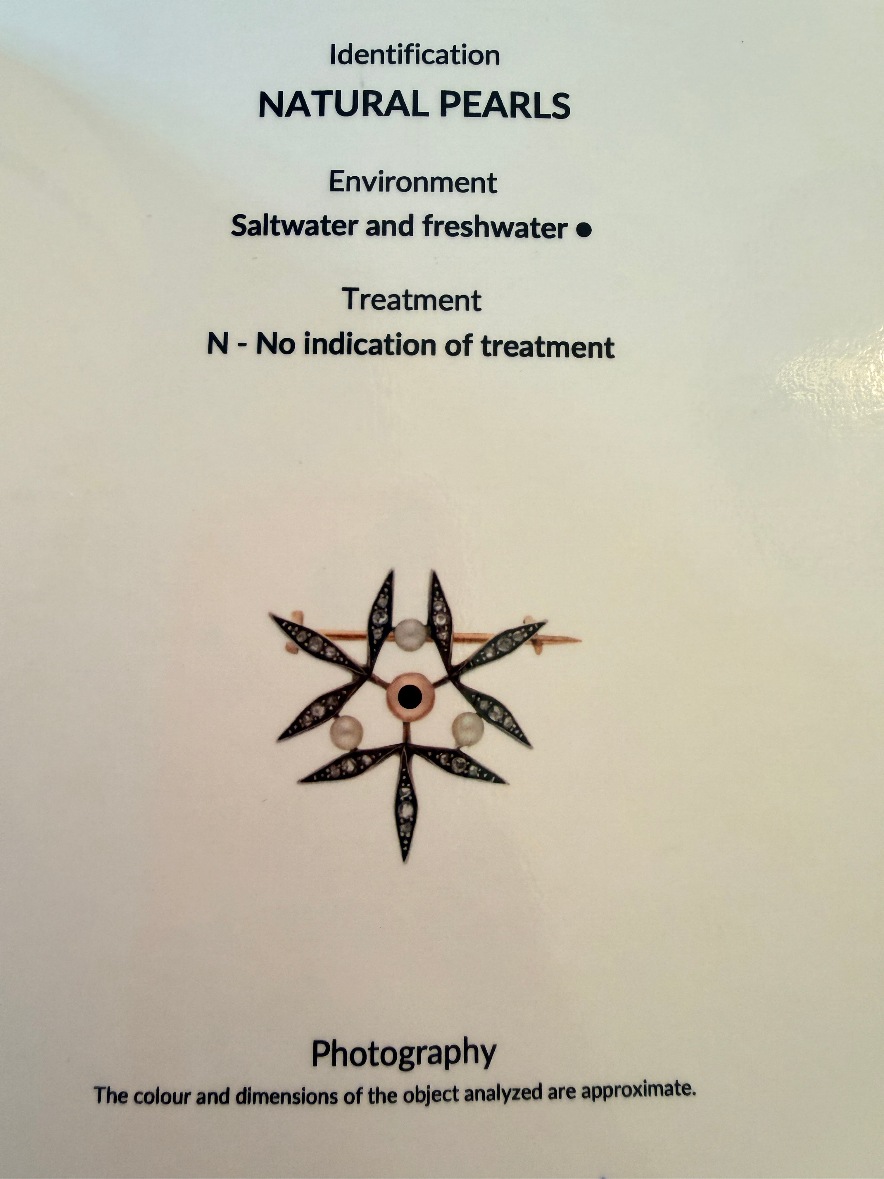 Victorian era certified natural pearl diamond brooch