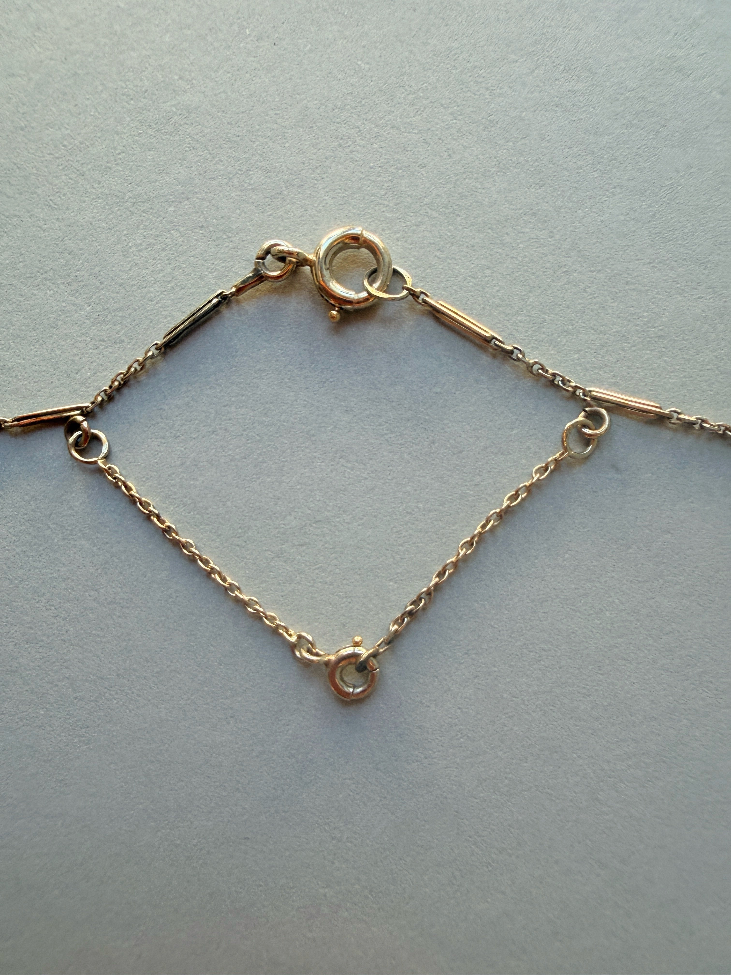 Art Deco French work 18K gold platinum diamond sapphire necklace