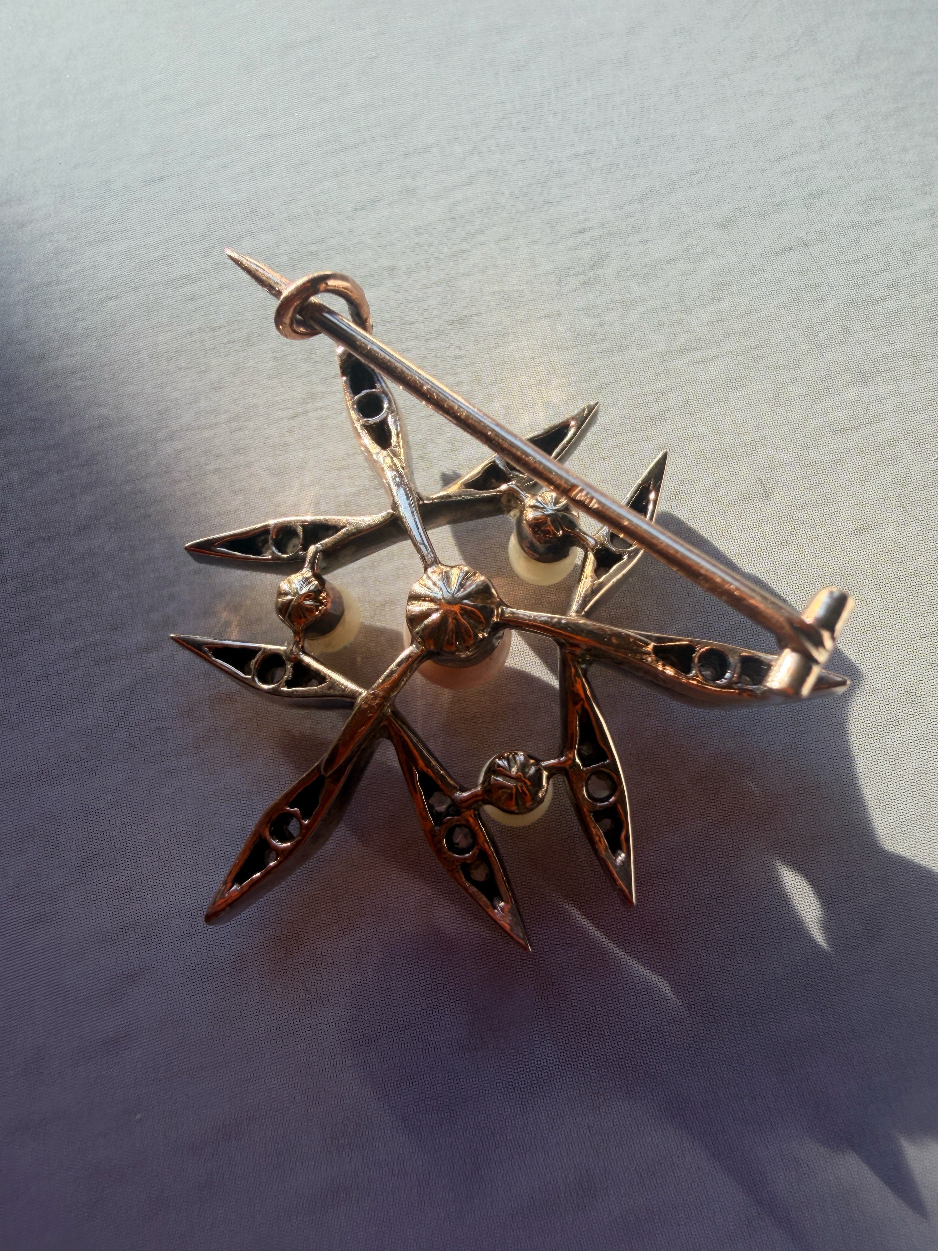 Victorian era certified natural pearl diamond brooch