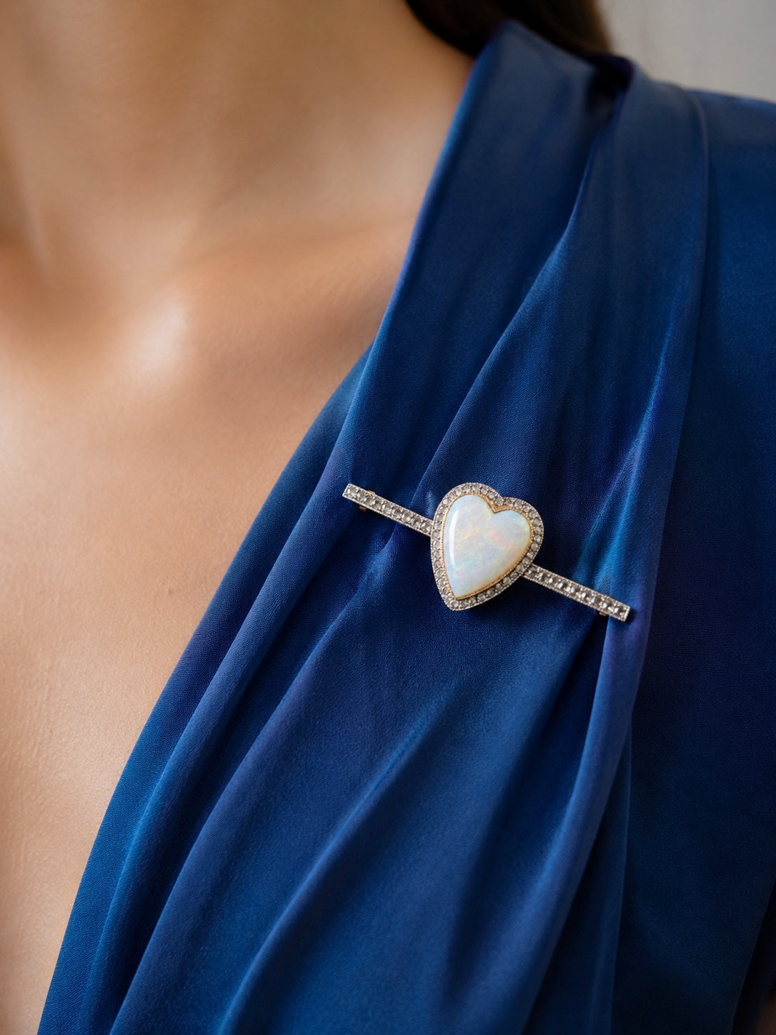 Victorian era 18K gold Opal Heart & Diamond Brooch