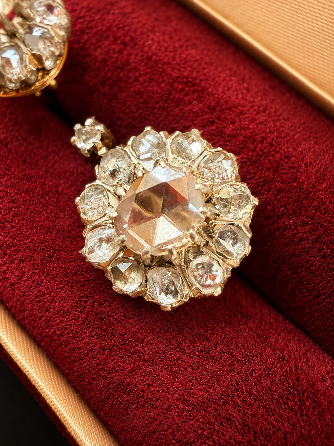 Victorian era 18K gold 3.5ct rose cut diamond earrings