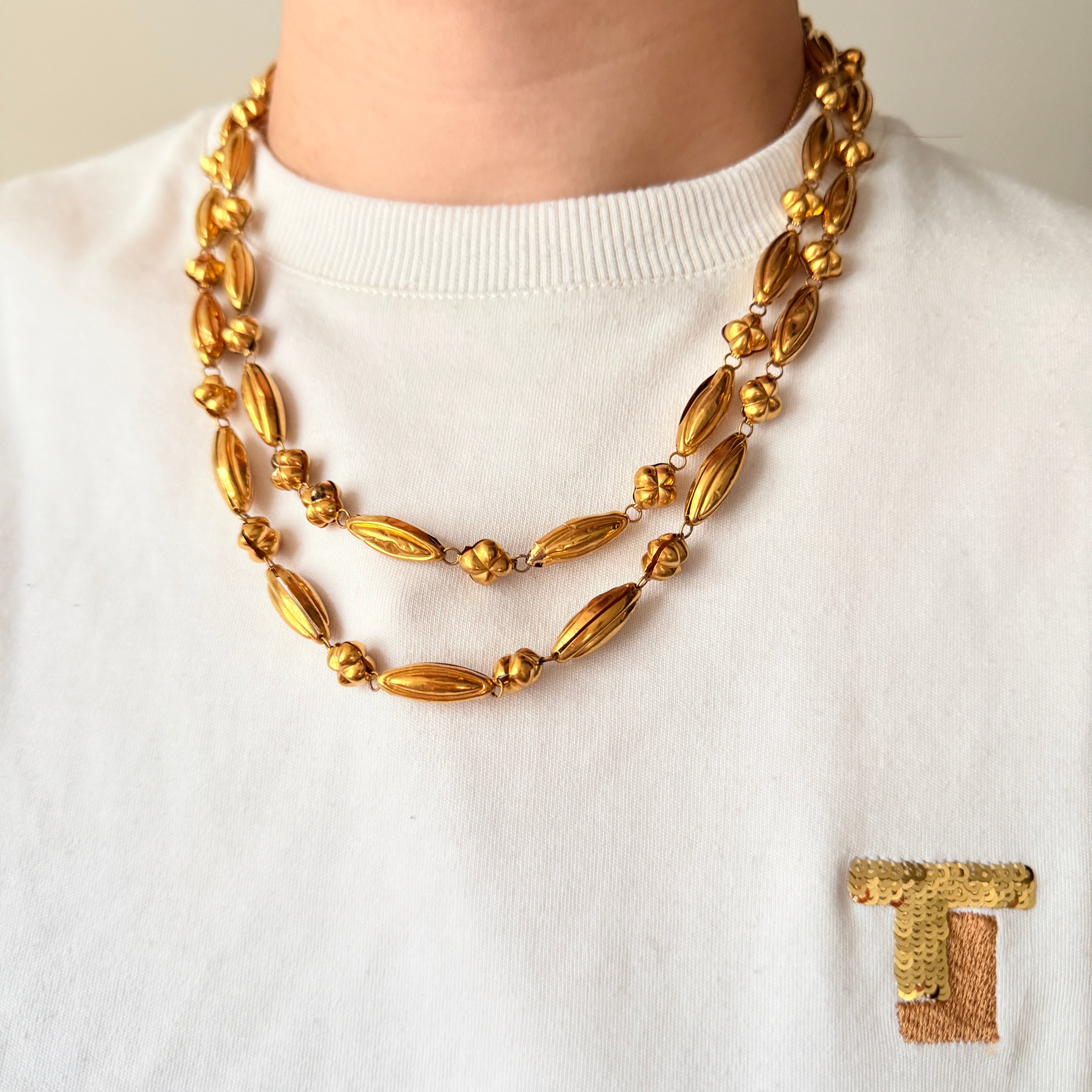 Antique French 18K gold long guard chain necklace