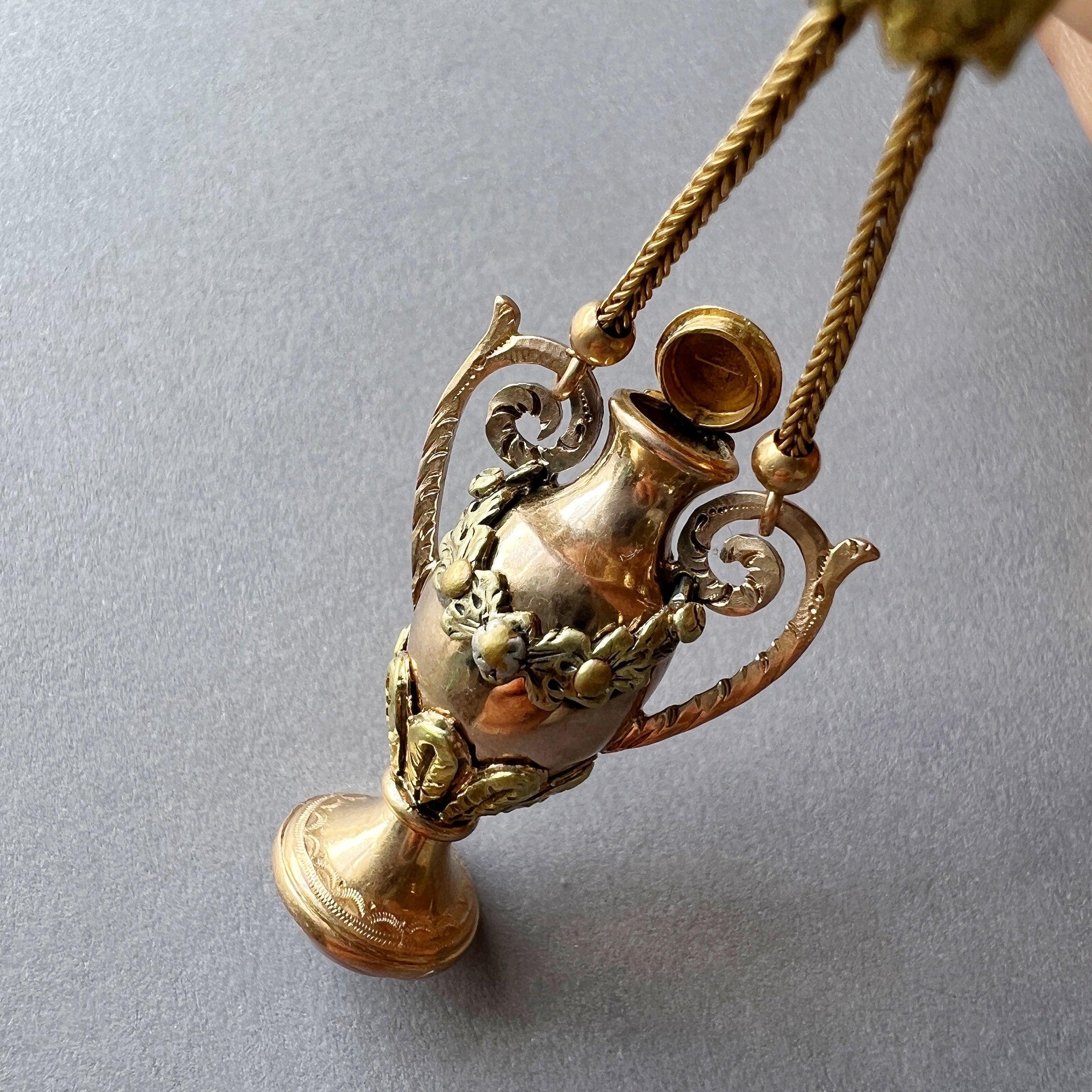 Victorian era 18K gold amphora carnelian seal bottle pendant - Curiously timeless