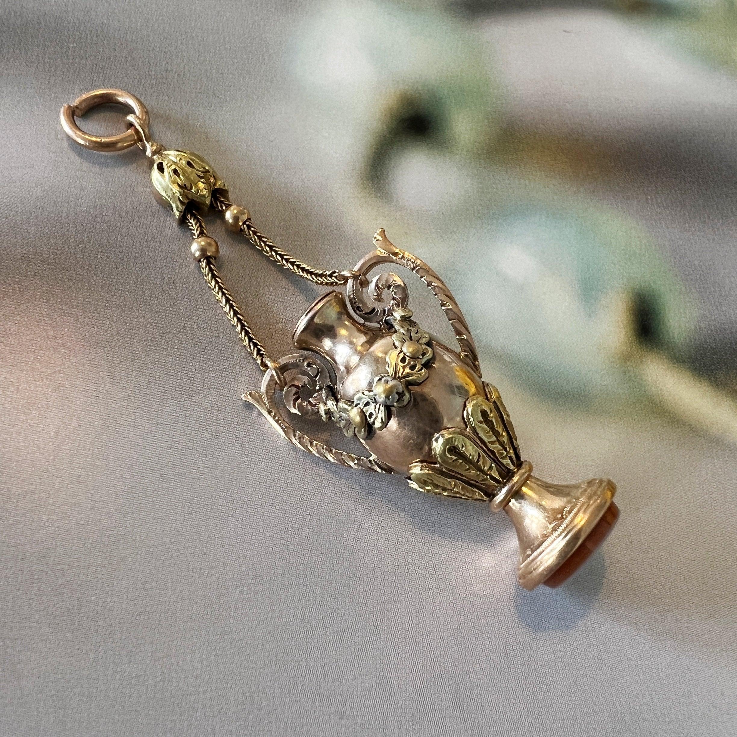 Victorian era 18K gold amphora carnelian seal bottle pendant - Curiously timeless