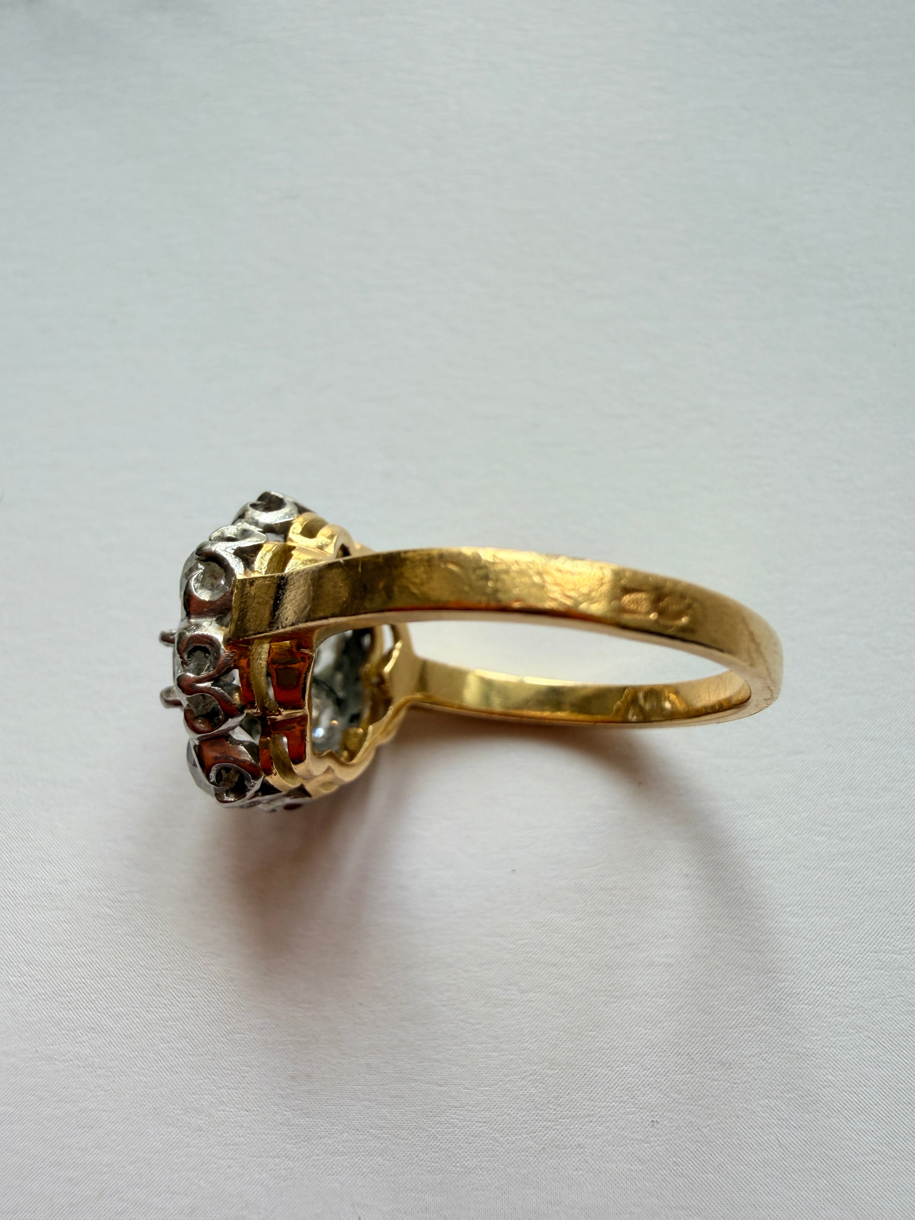 Antique French 18K gold rose & OMC cut diamond cluster ring