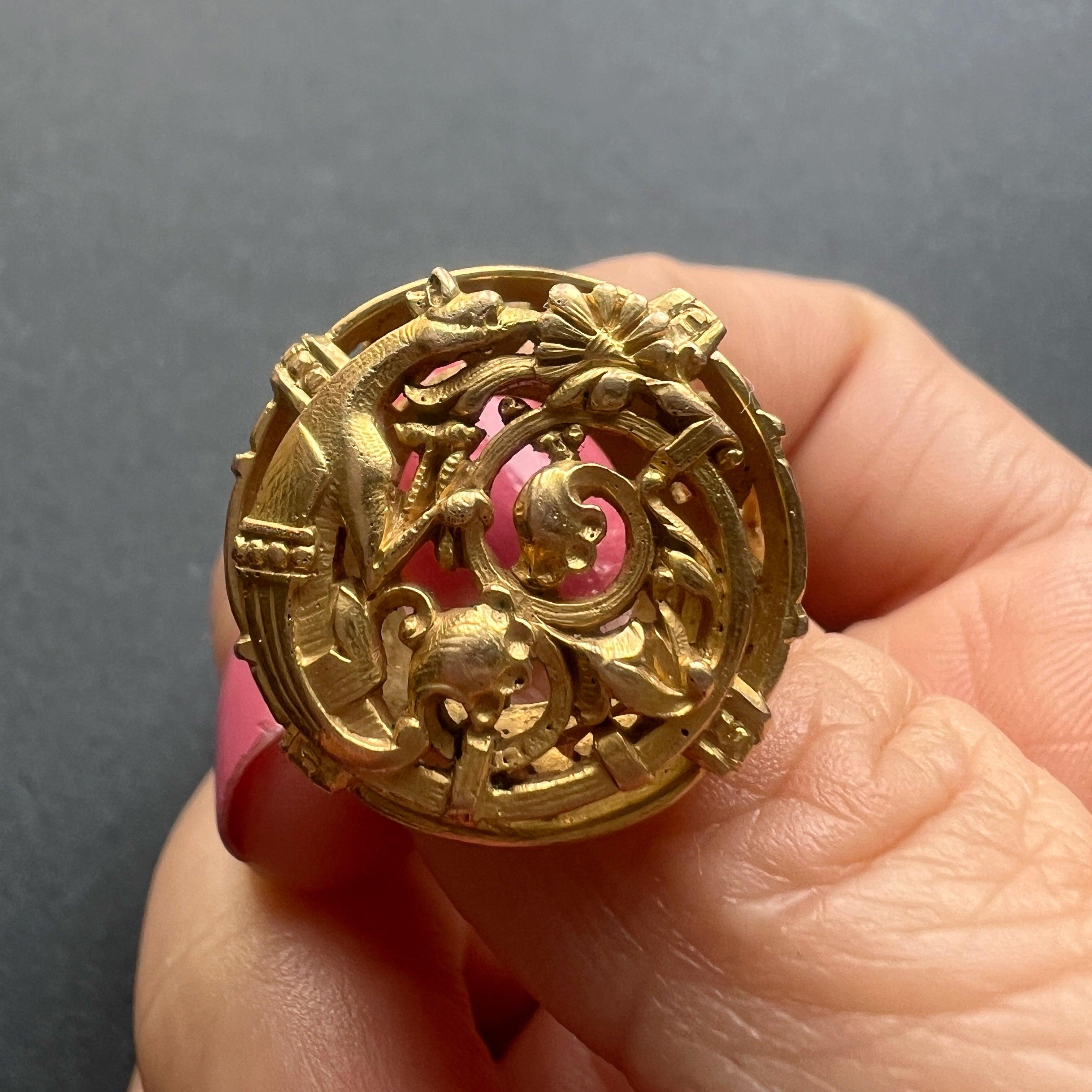 French Art Nouveau era 18K gold chimera/griffon ring