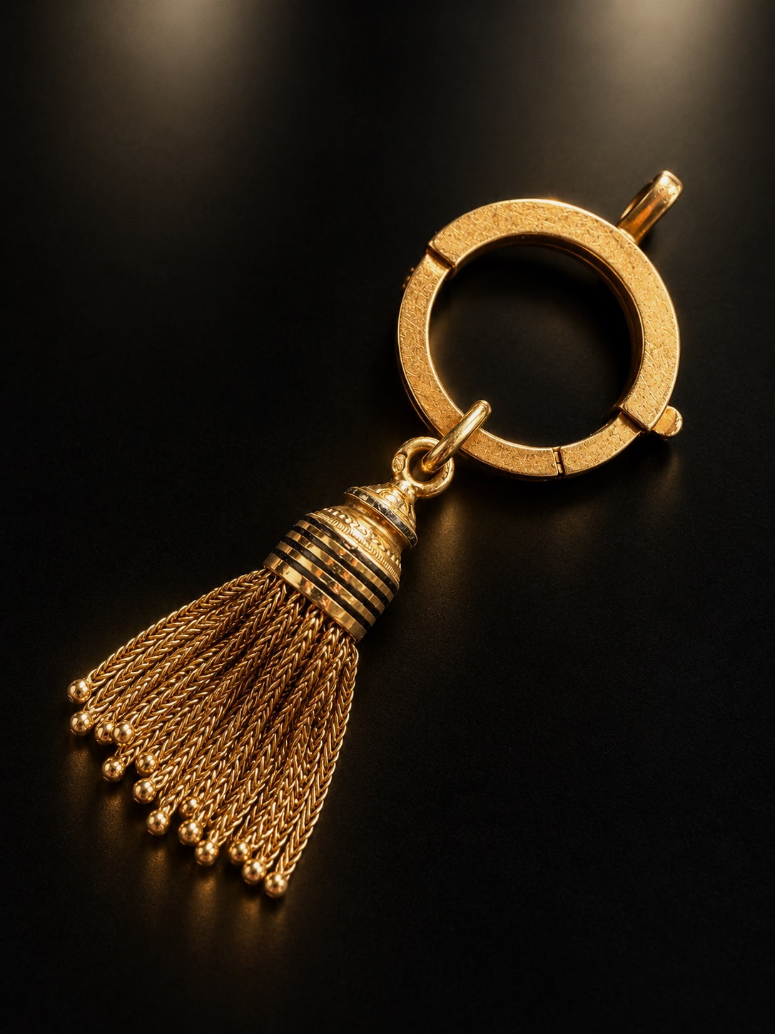 French antique 18K gold black enamel tassel pendant