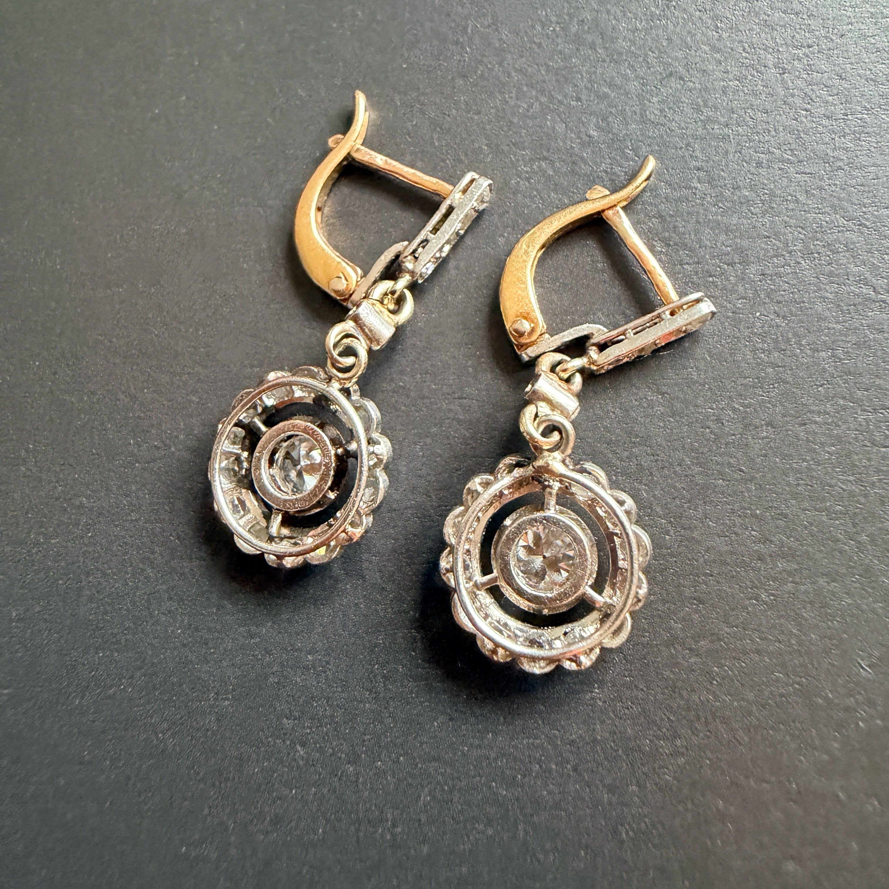 Edwardian/Belle epoque 18K gold diamond trembling earrings