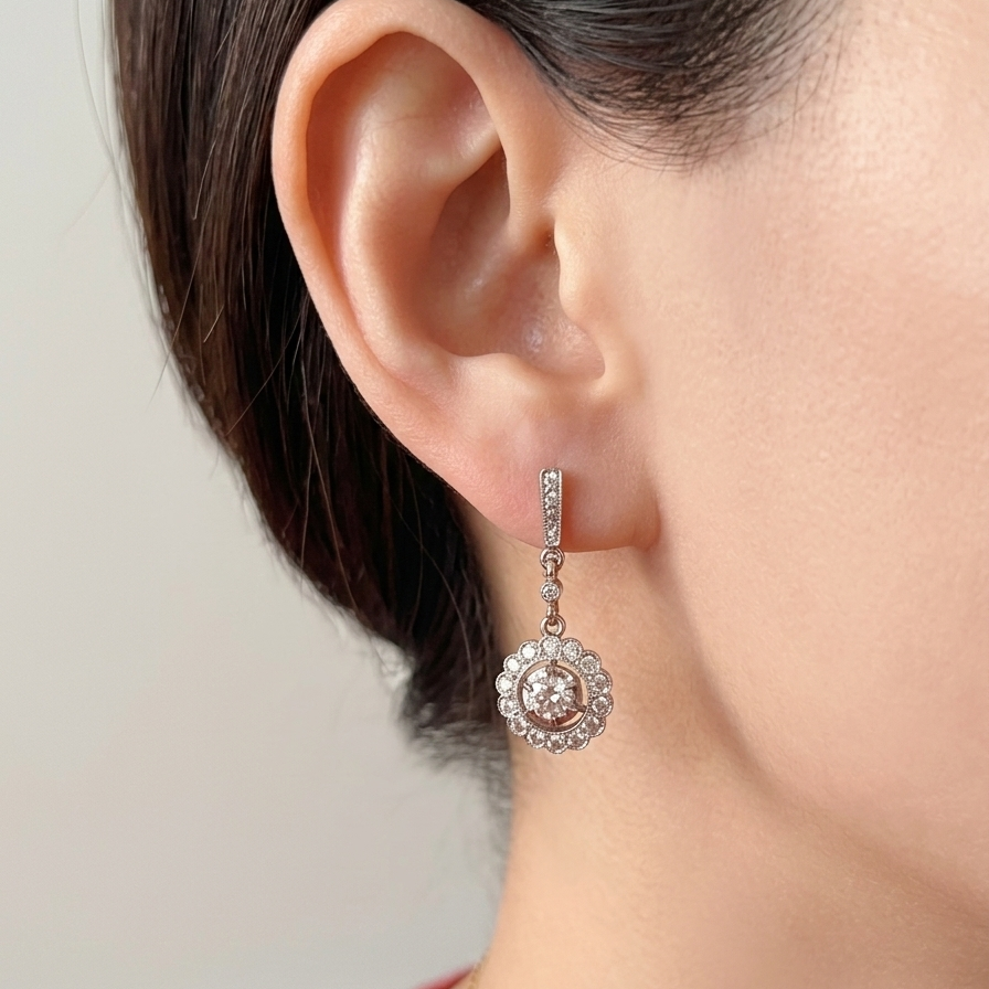 Edwardian/Belle epoque 18K gold diamond trembling earrings