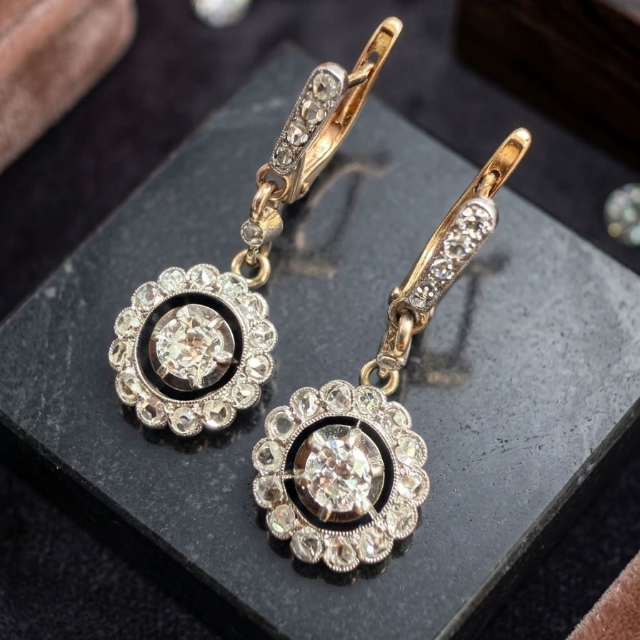 Edwardian/Belle epoque 18K gold diamond trembling earrings