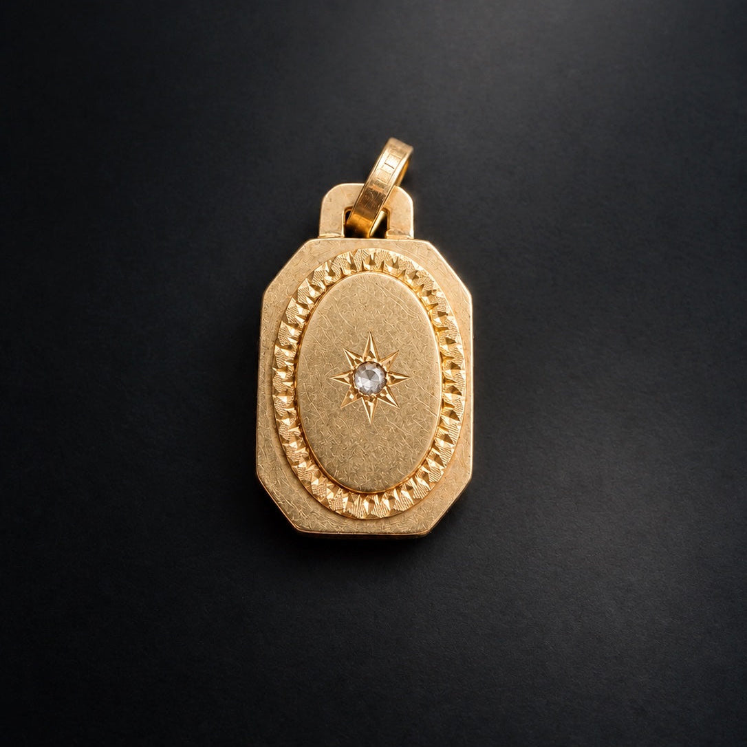 Antique French 18K Gold Diamond Star Locket Pendant