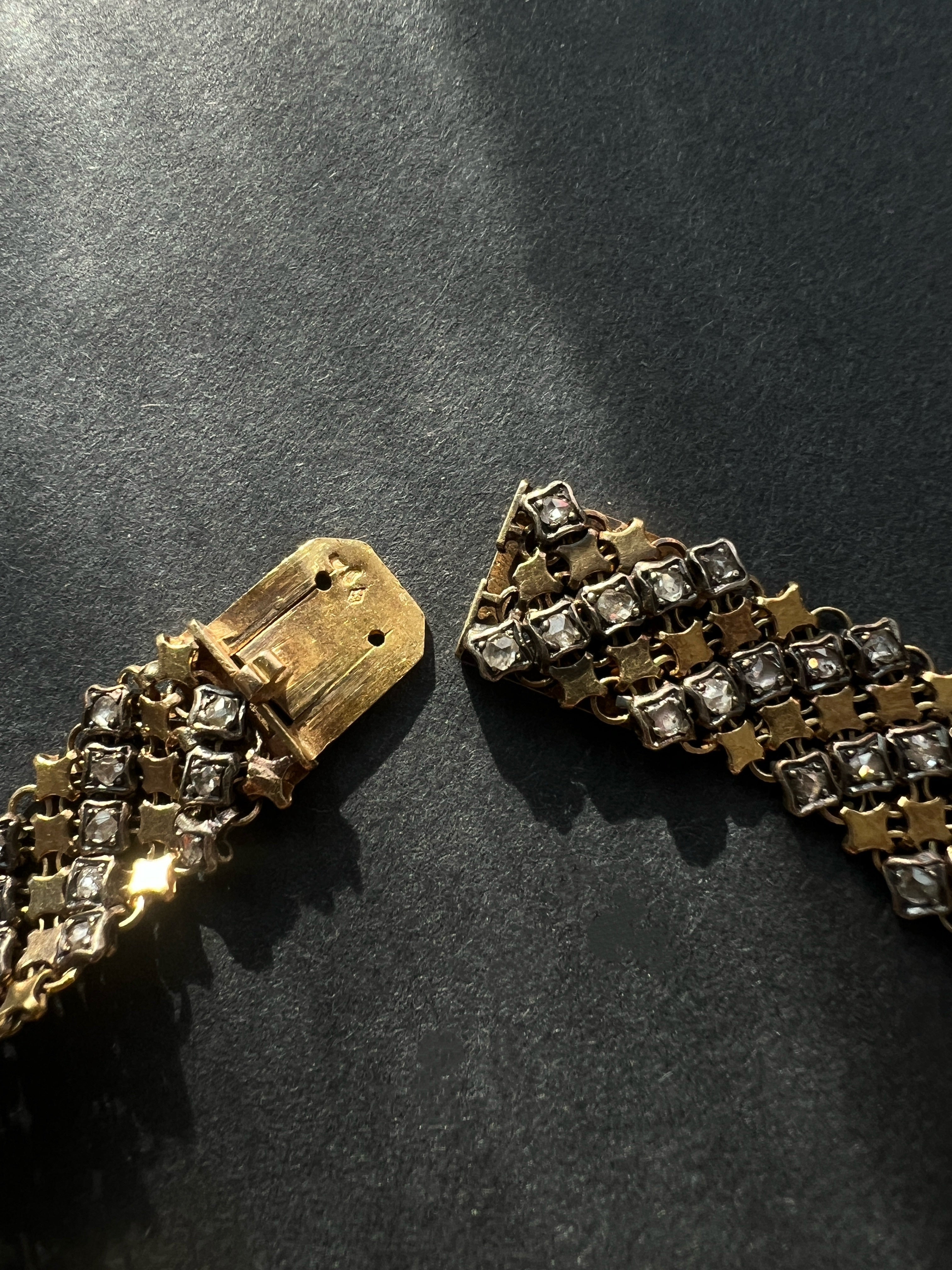 Antique Victorian 18K gold diamond ribbon bracelet