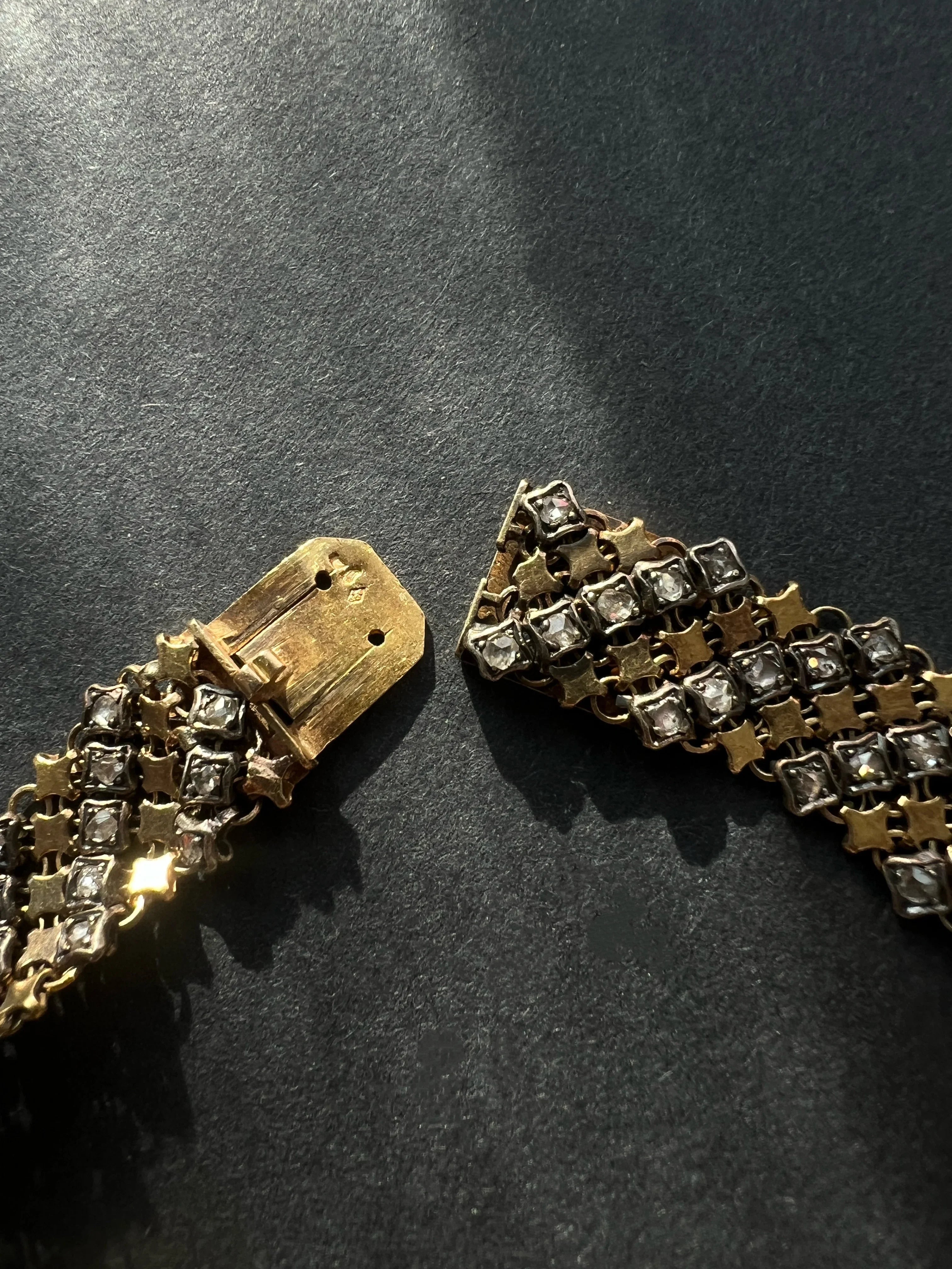 Antique Victorian 18K gold diamond ribbon bracelet