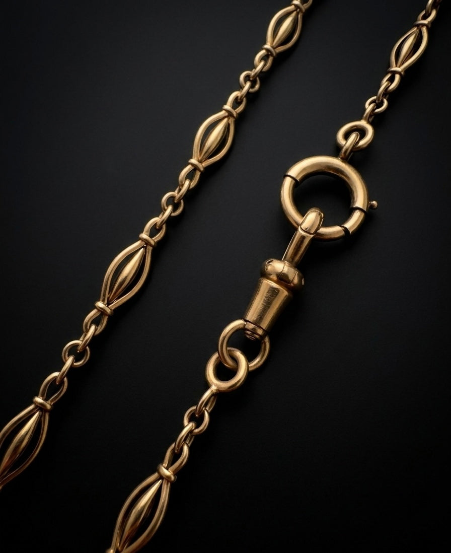 French antique solid 18K yellow gold watch chain necklace