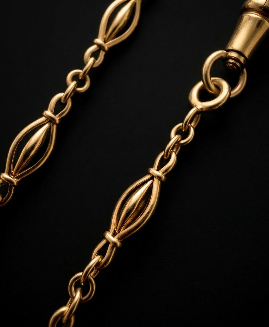 French antique solid 18K yellow gold watch chain necklace