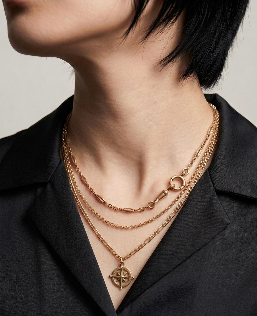 French antique solid 18K yellow gold watch chain necklace