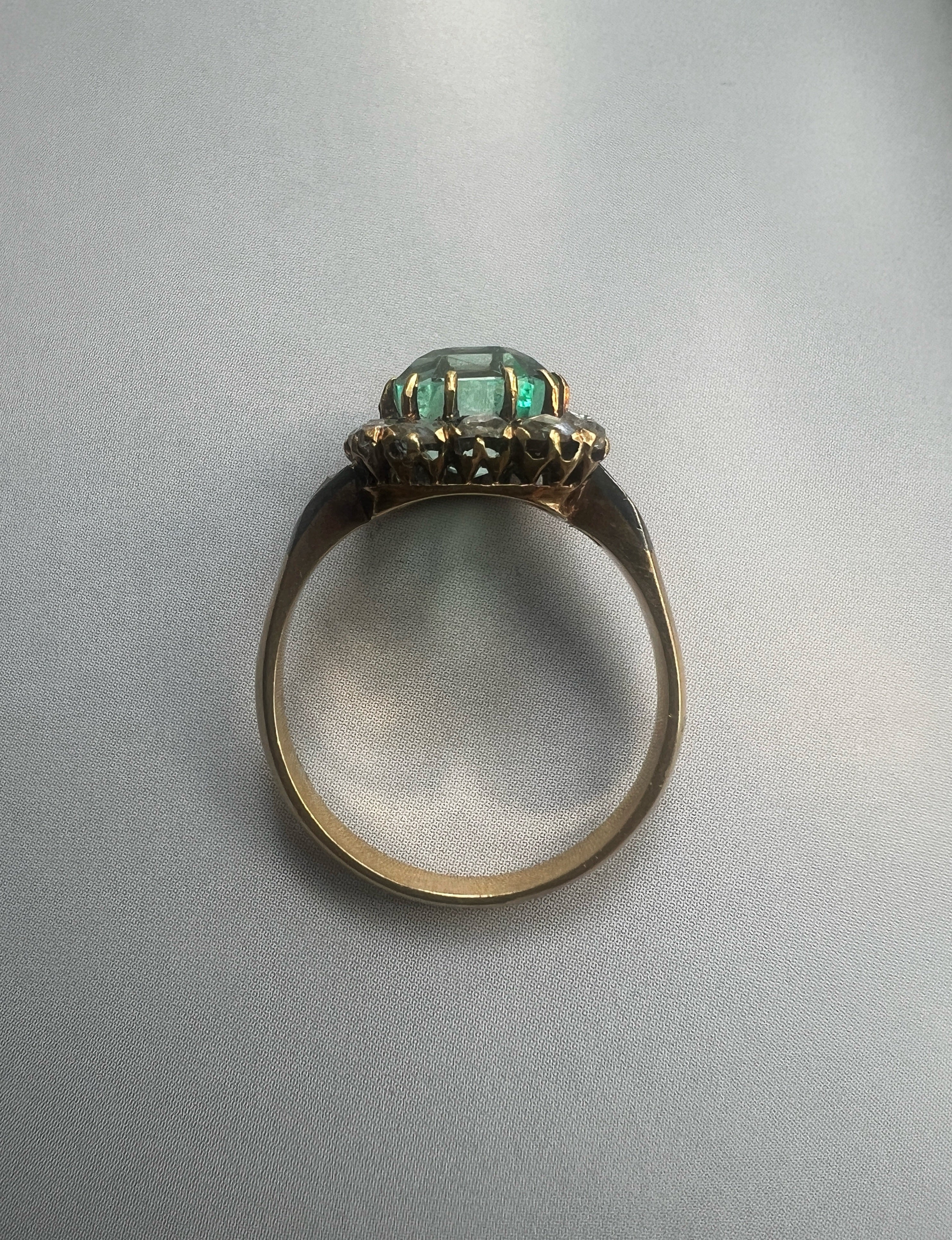 Antique Victorian 18K Gold Emerald Diamond Cluster Ring