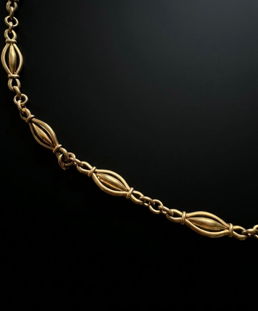 French antique solid 18K yellow gold watch chain necklace