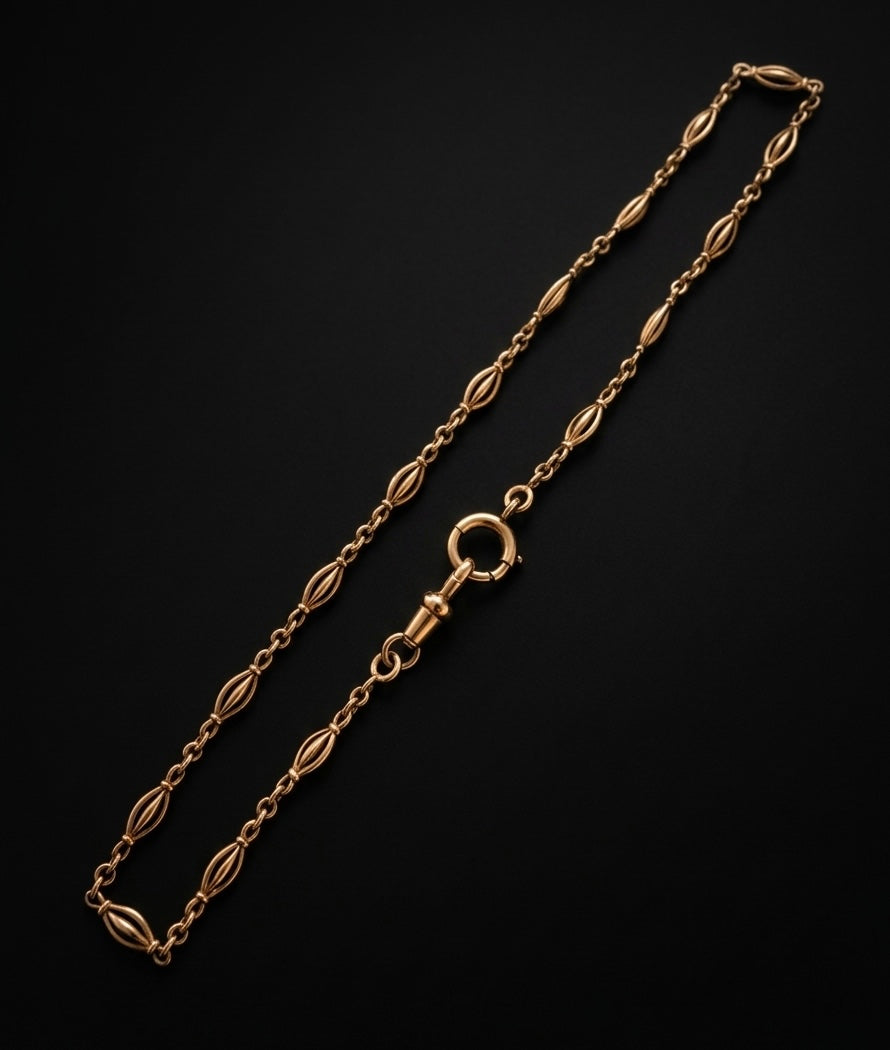 French antique solid 18K yellow gold watch chain necklace