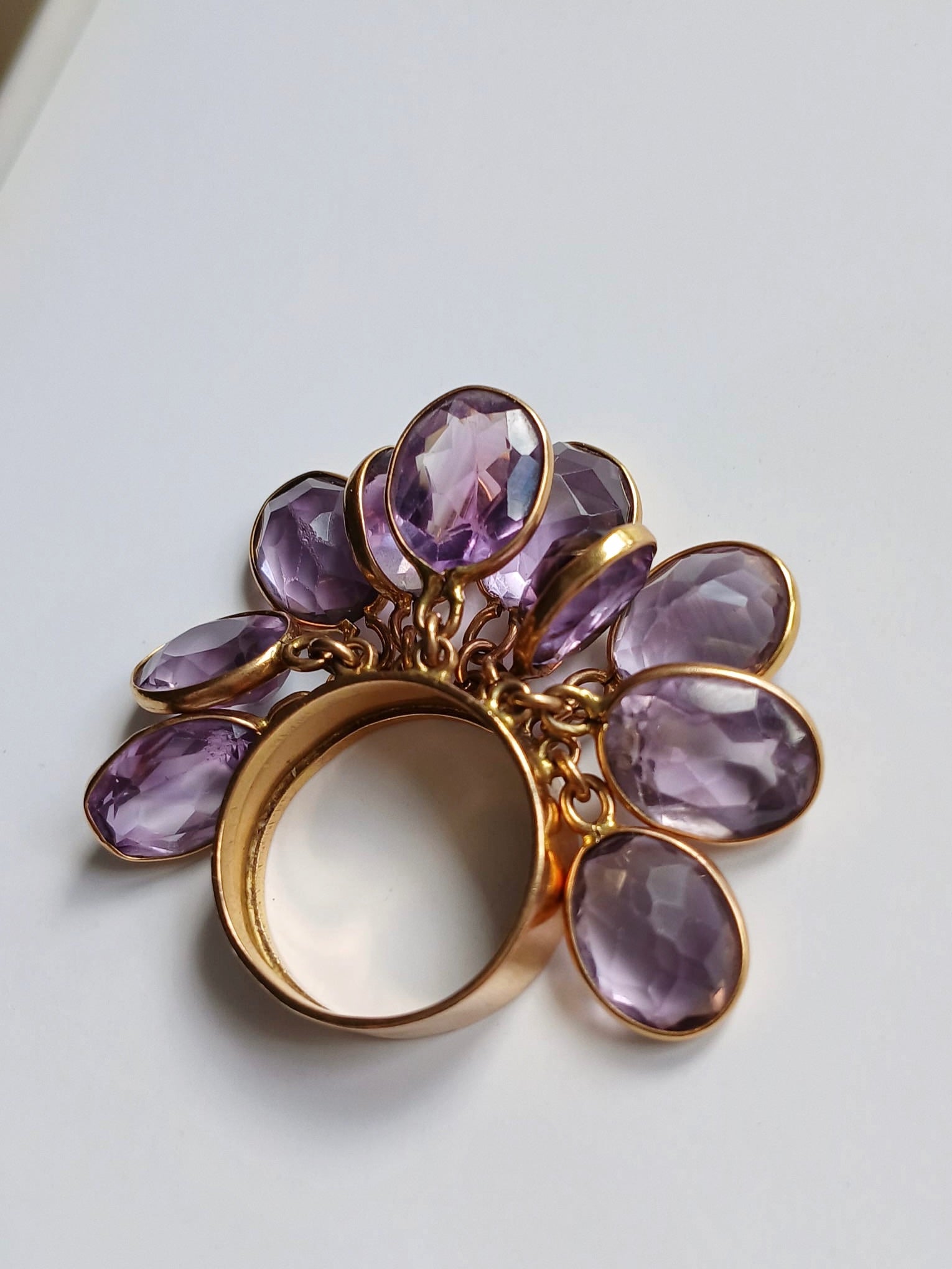 French 18K Yellow Gold Amethyst Tassel Ring