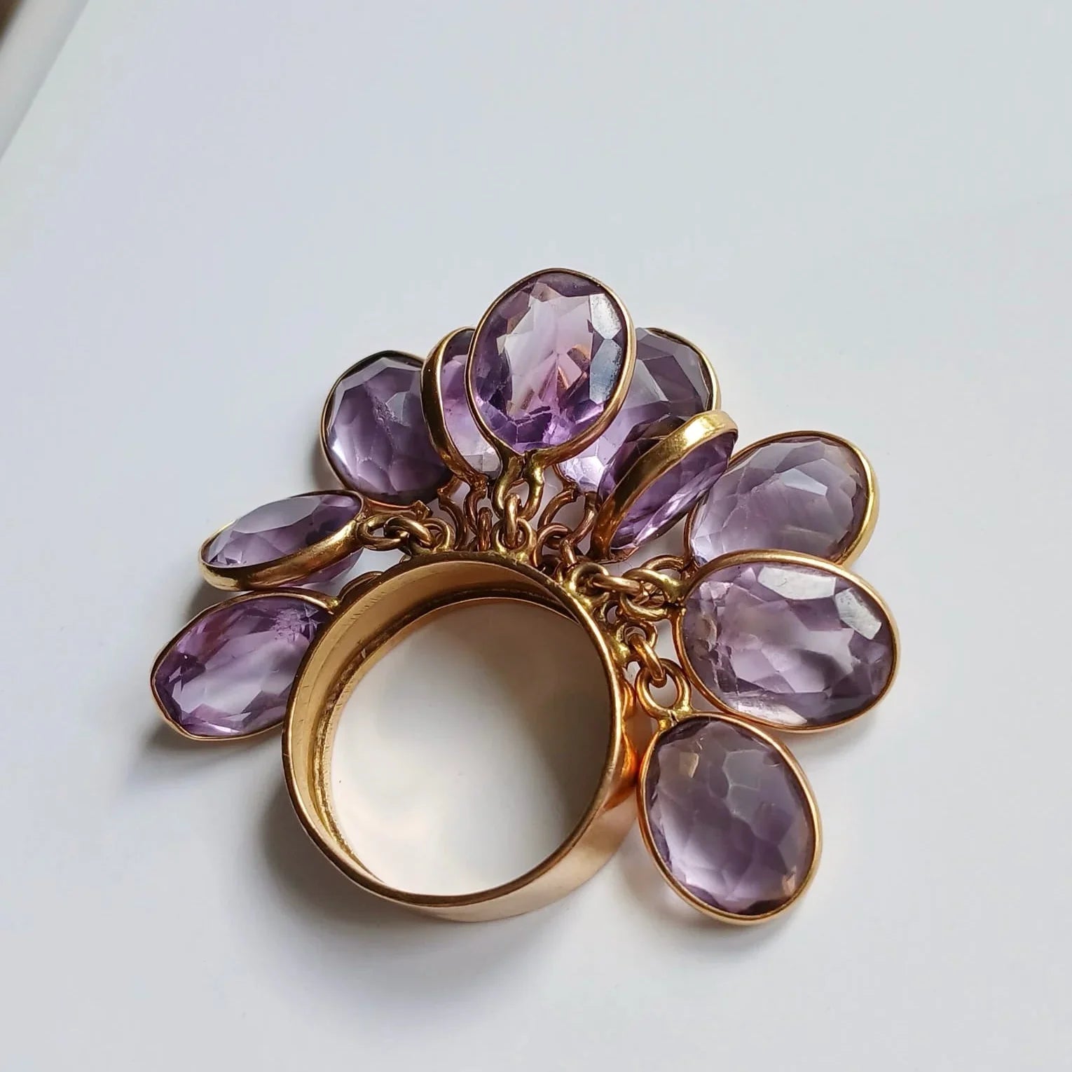 French 18K Yellow Gold Amethyst Tassel Ring