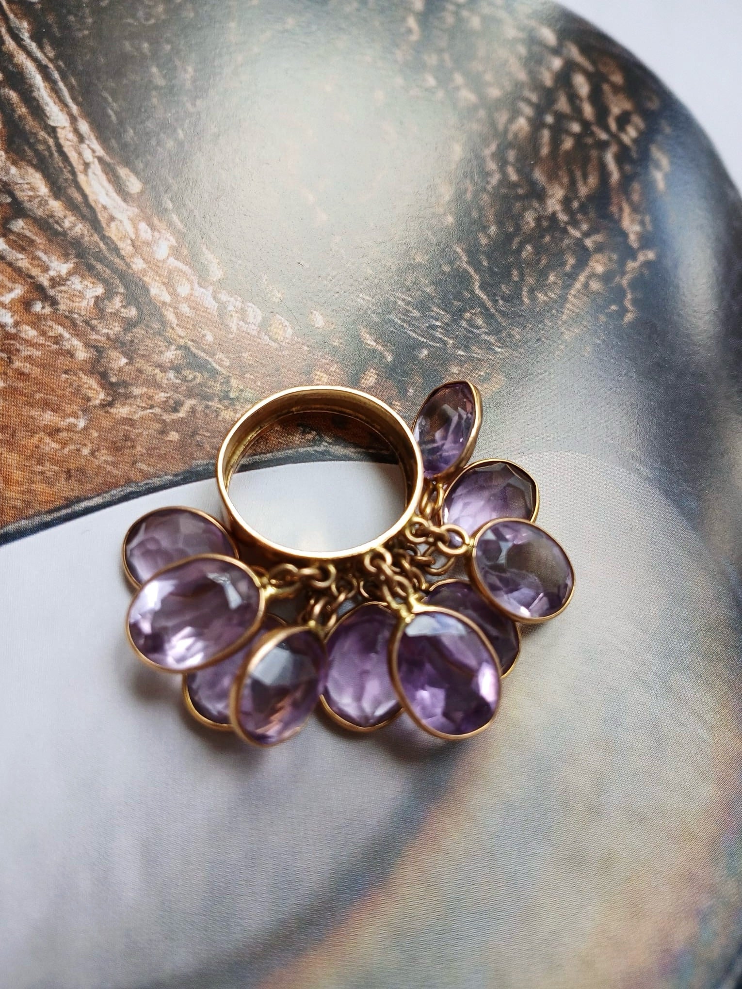 French 18K Yellow Gold Amethyst Tassel Ring