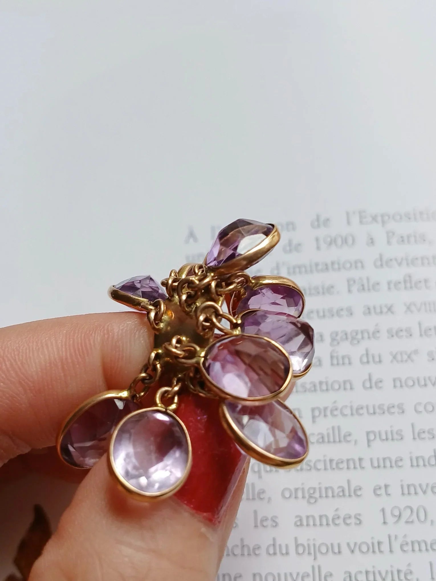 French 18K Yellow Gold Amethyst Tassel Ring