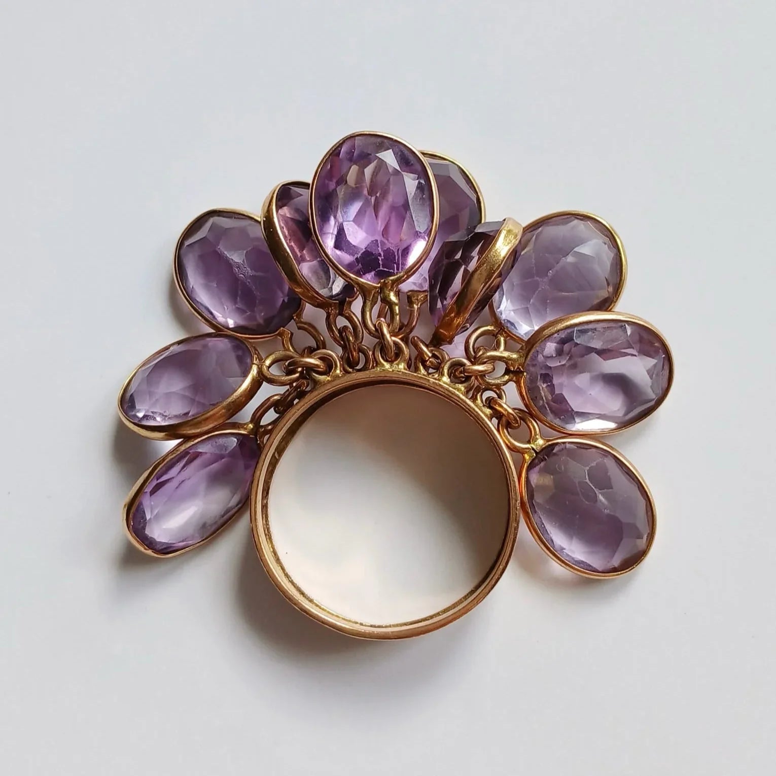 French 18K Yellow Gold Amethyst Tassel Ring