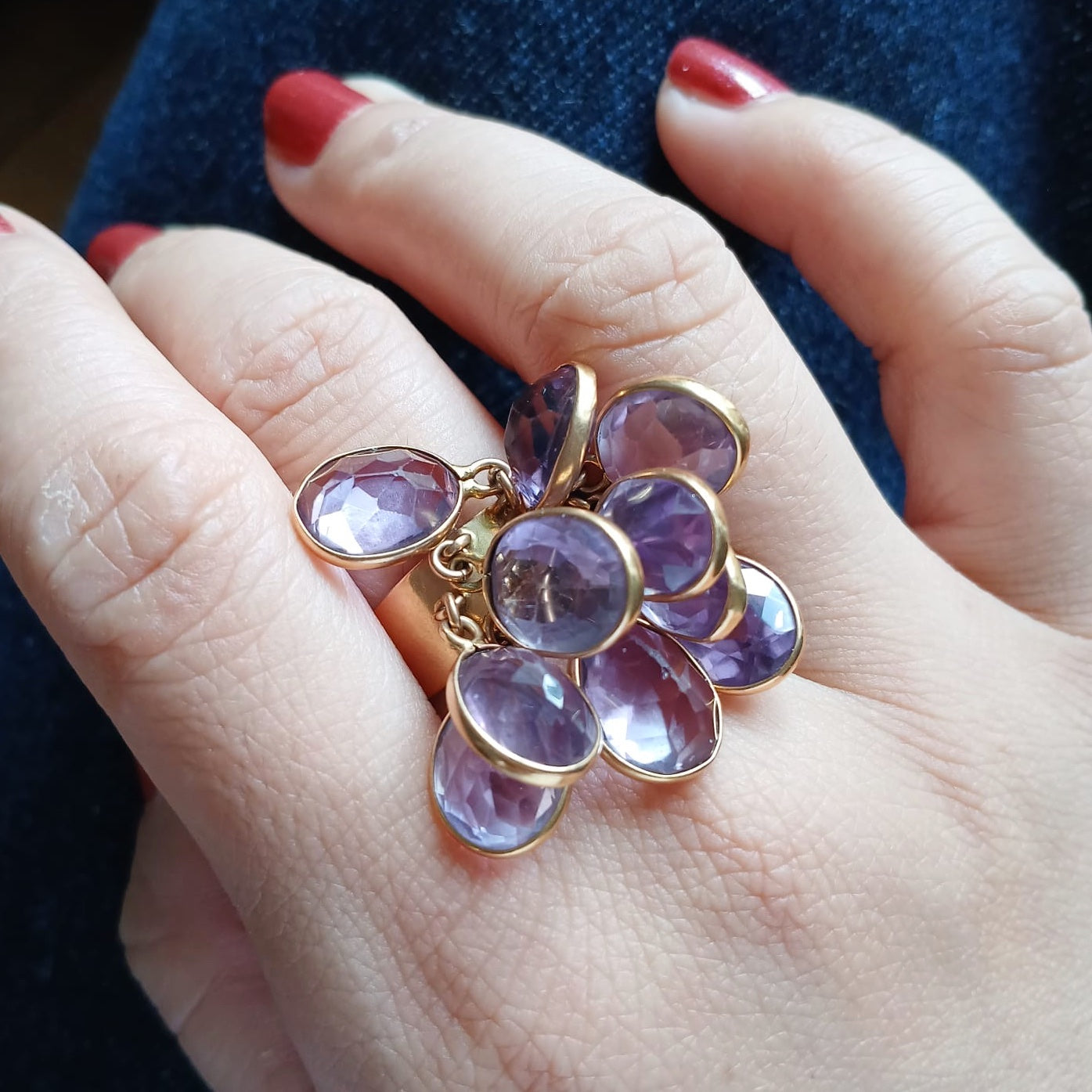 French 18K Yellow Gold Amethyst Tassel Ring
