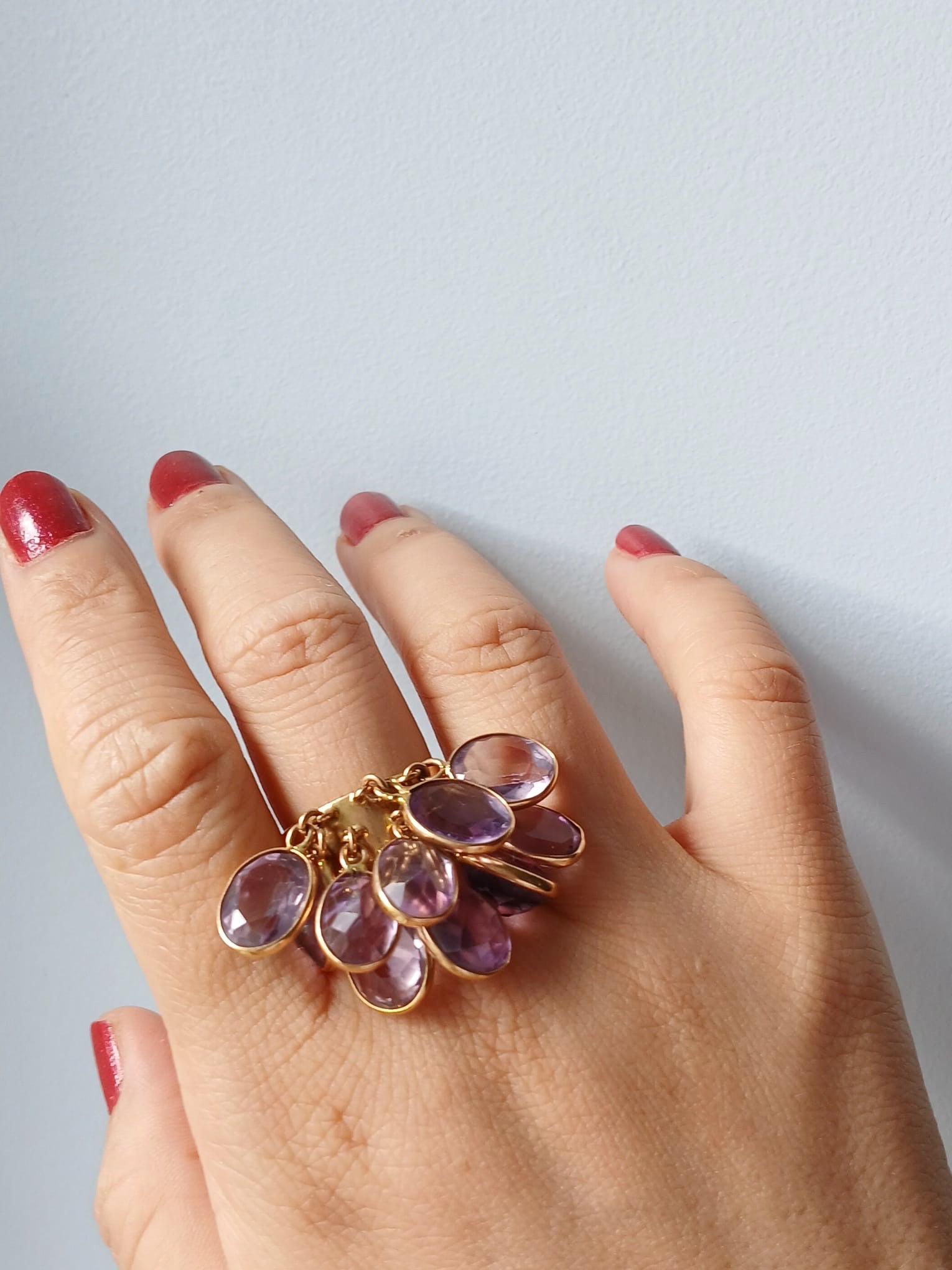 French 18K Yellow Gold Amethyst Tassel Ring