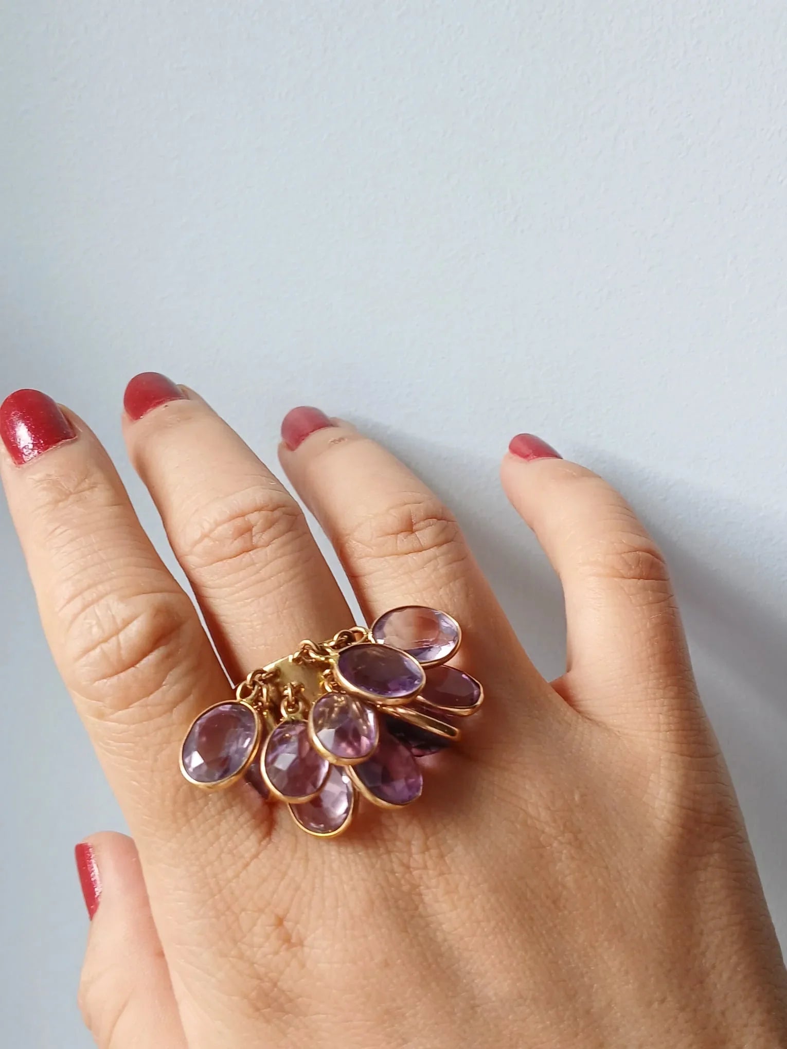 French 18K Yellow Gold Amethyst Tassel Ring