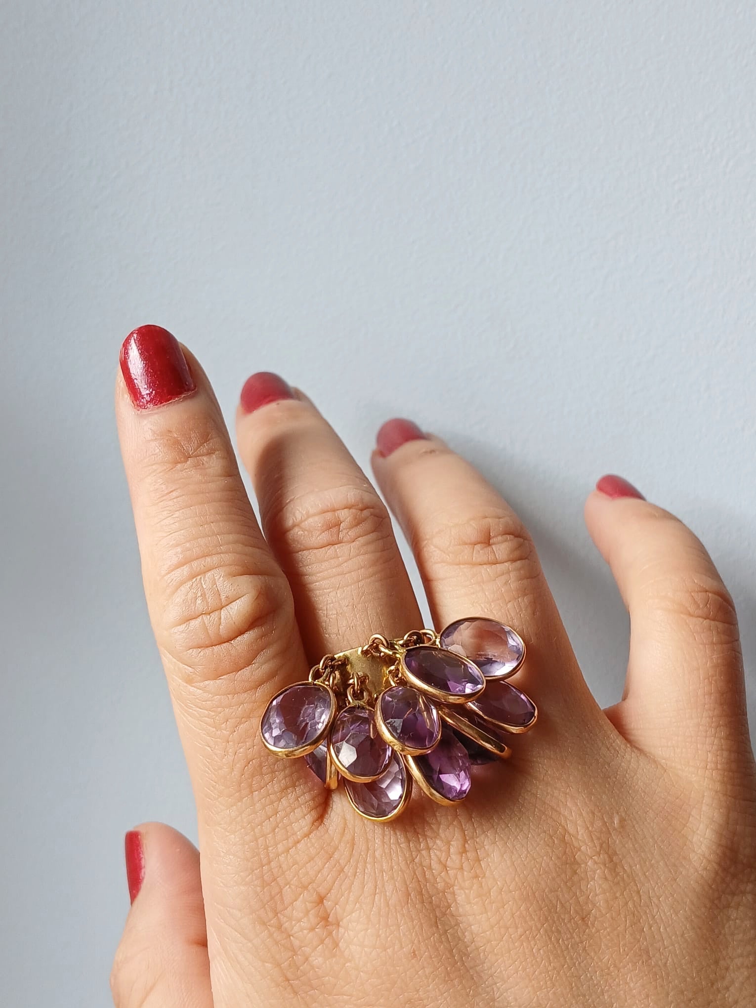 French 18K Yellow Gold Amethyst Tassel Ring