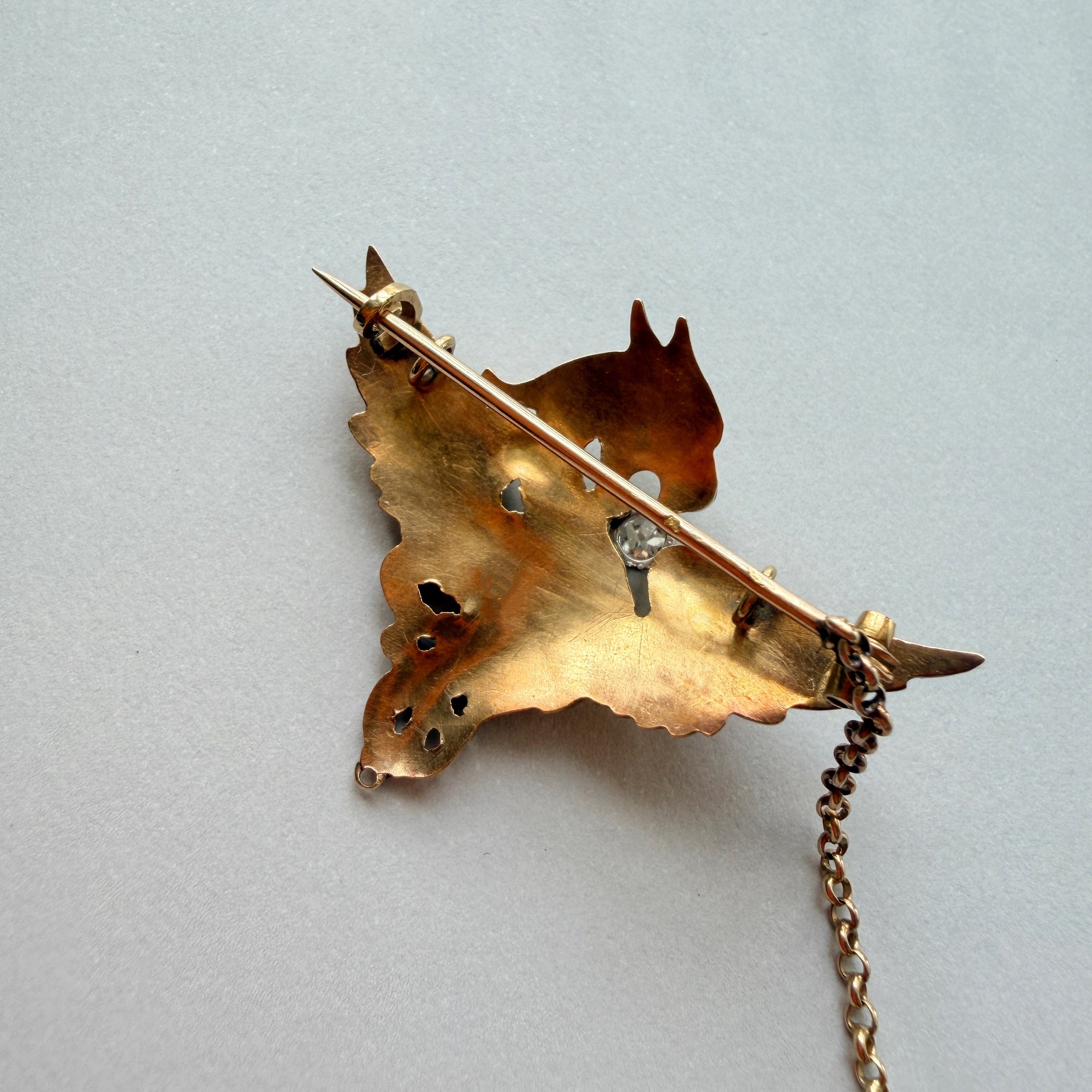 French antique Art Nouveau 18K gold diamond chimera pendant brooch